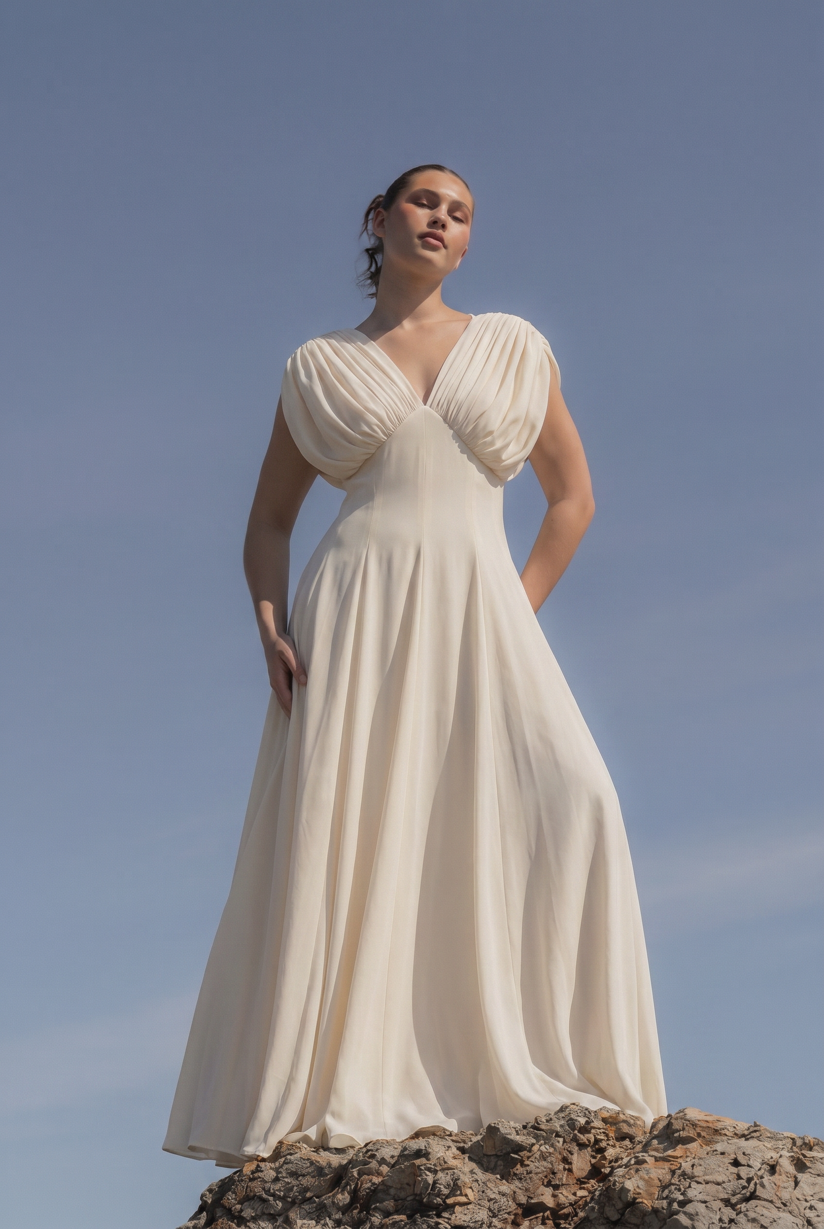 Alette Maxi Dress Draped Neckline Ivory