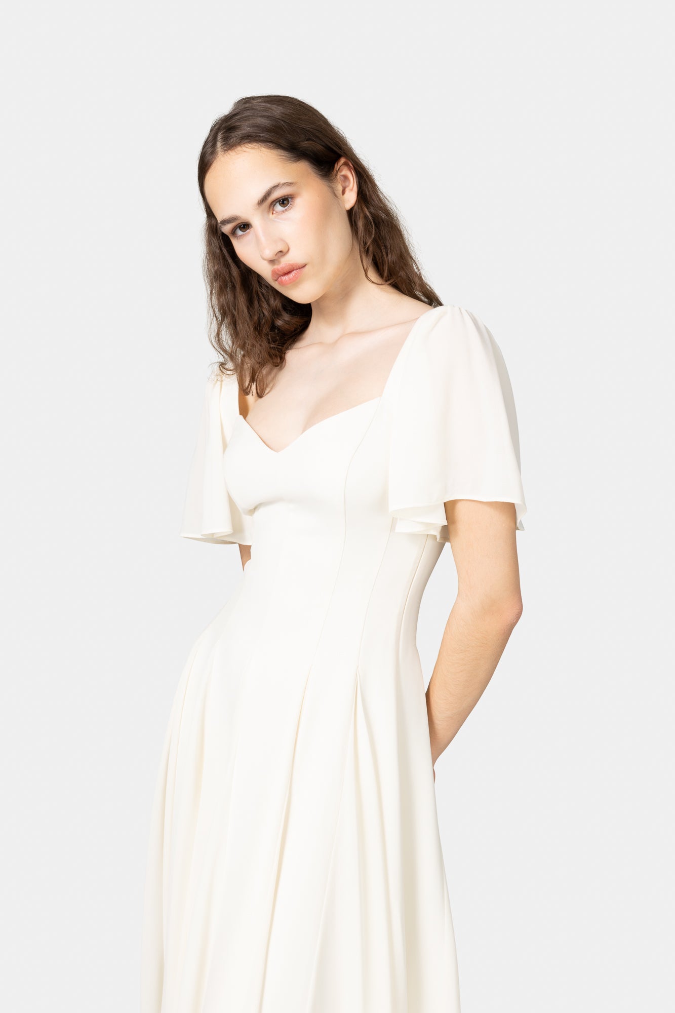 Alette Maxi Dress Flutter Sleeves Ivory