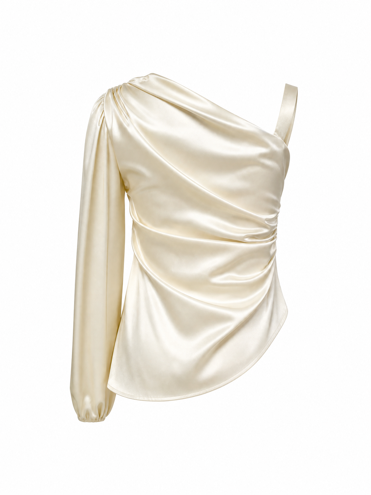 Hilde Asymmetric Draped Satin Top Ivory