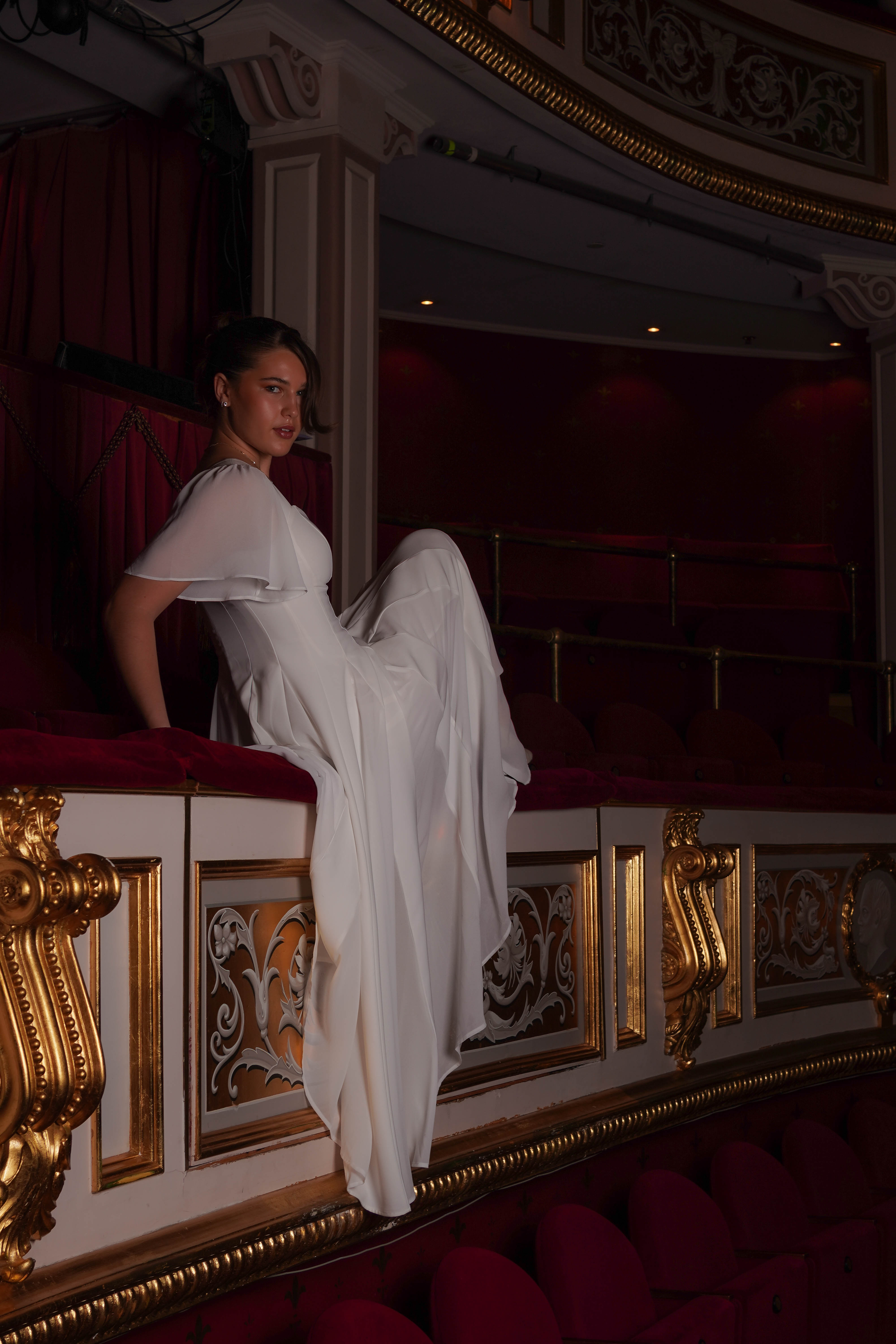 Alette Maxi Dress Flutter Sleeves 100% Wool & Silk – White Bridal & Wedding Dress