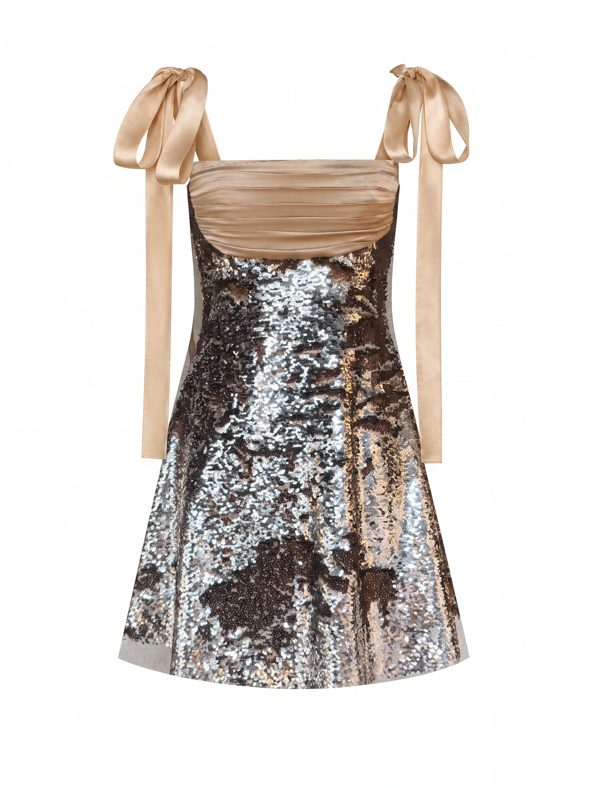 Elsa Sequin Mini Dress with Silk Details Silver & Champagne