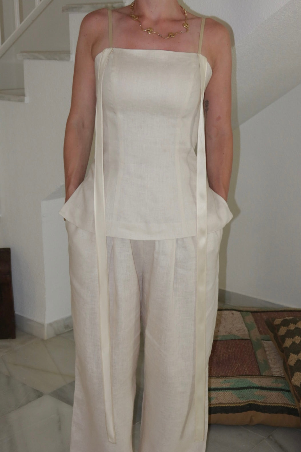 Line Linen Top Ivory