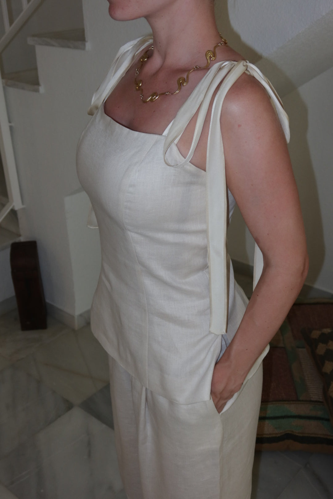 Line Linen Top Ivory