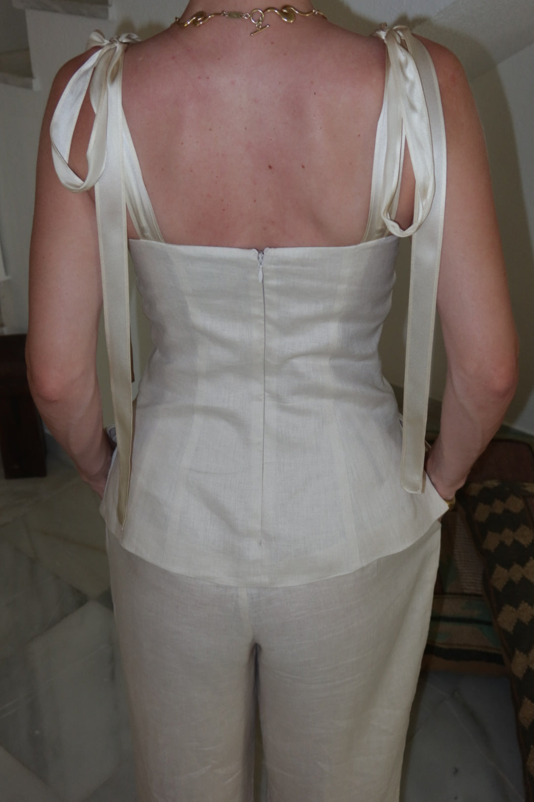 Line Linen Top Ivory
