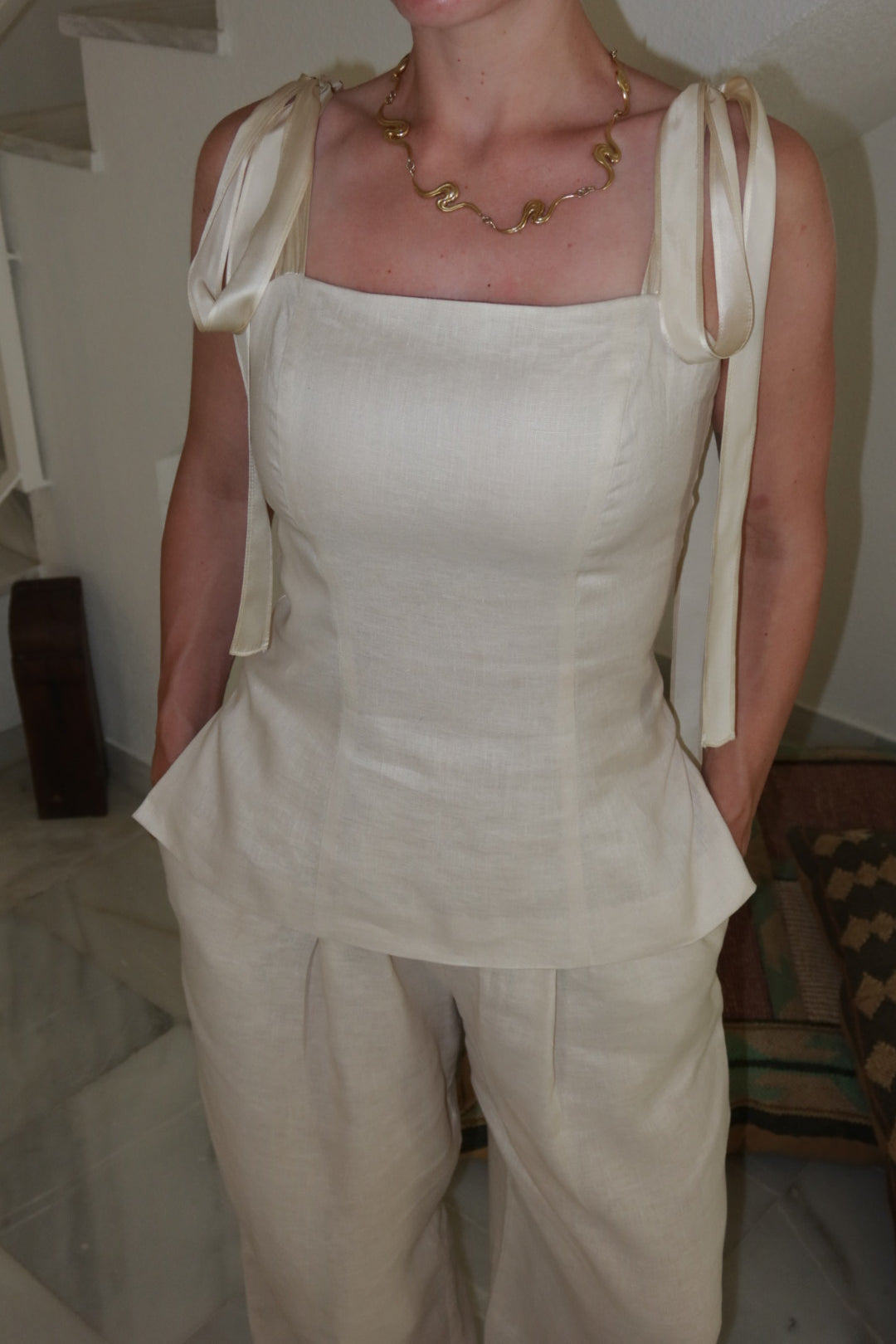 Line Linen Top Ivory