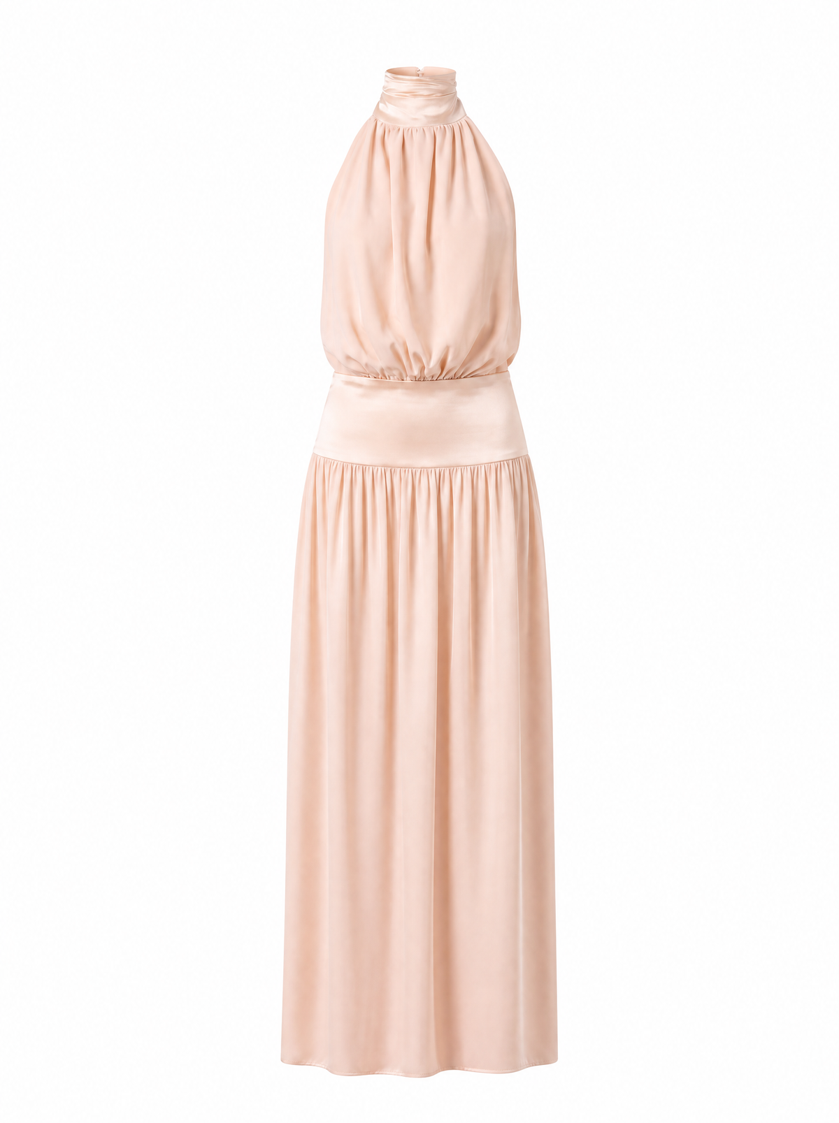Julie High Neck Satin Halter Maxi Dress Blush