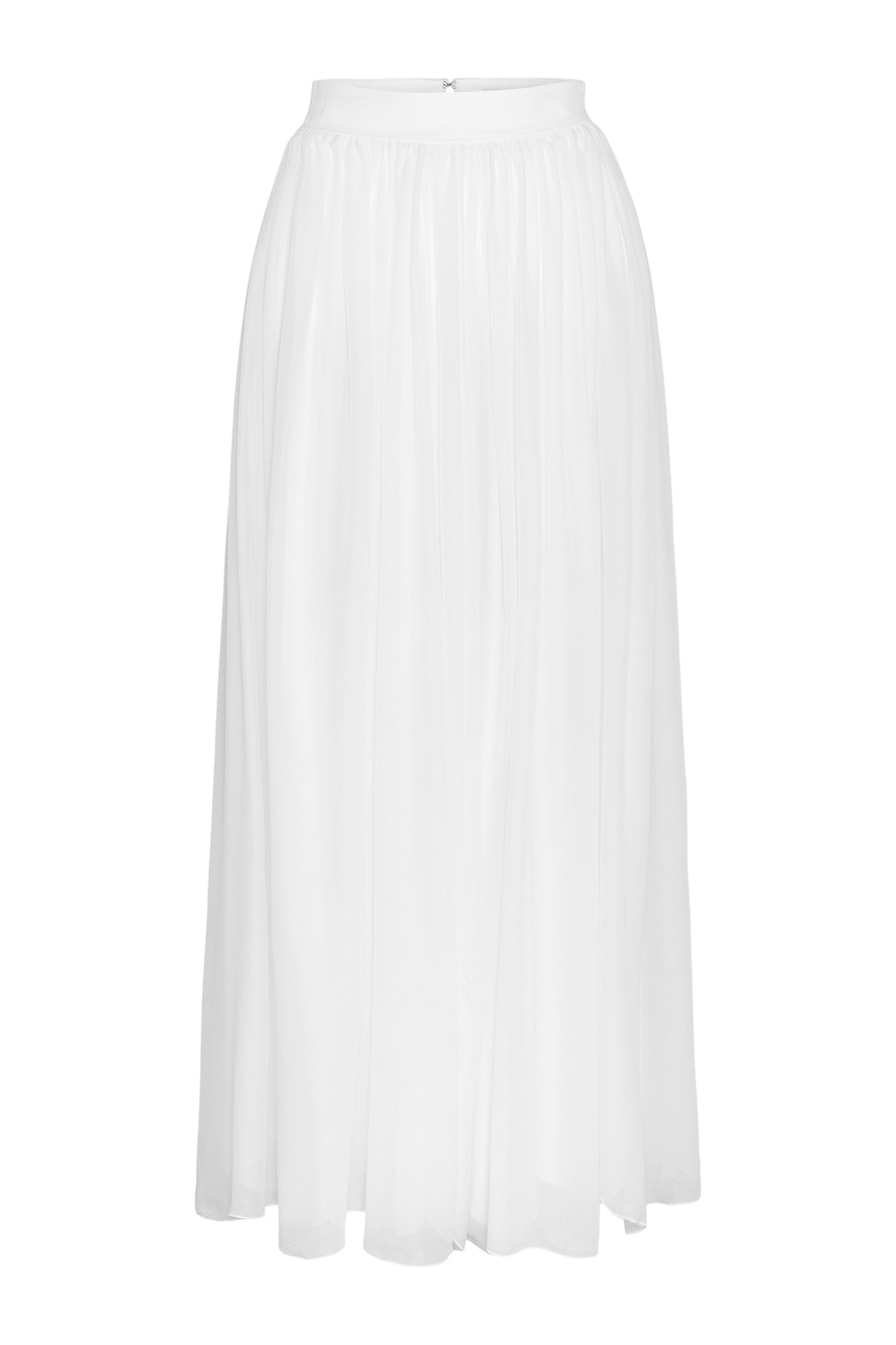 Regine White Silk Chiffon Maxi Skirt – Asymmetric Hem – Bridal & Resort Wear
