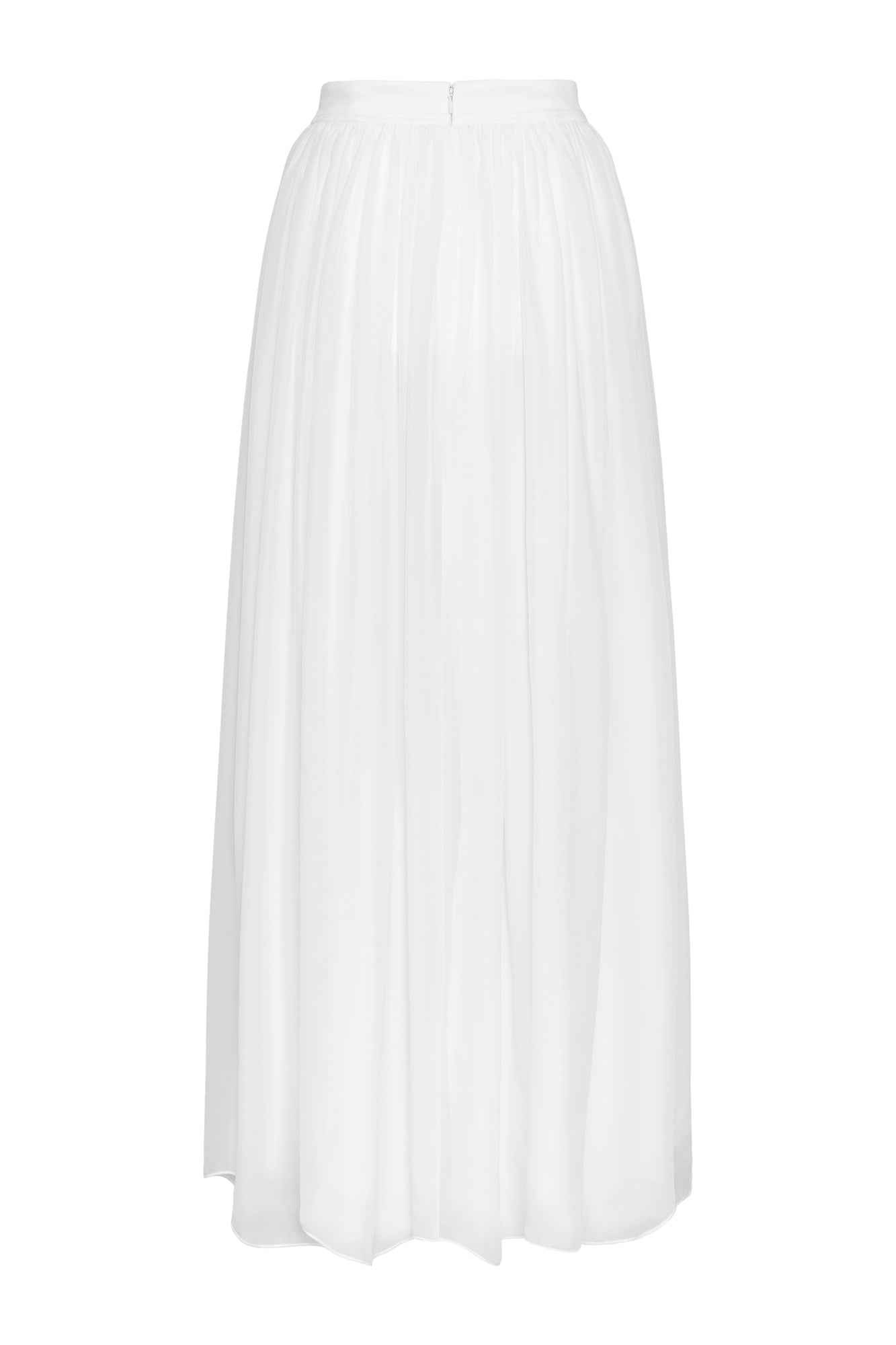 Regine White Silk Chiffon Maxi Skirt – Asymmetric Hem – Bridal & Resort Wear