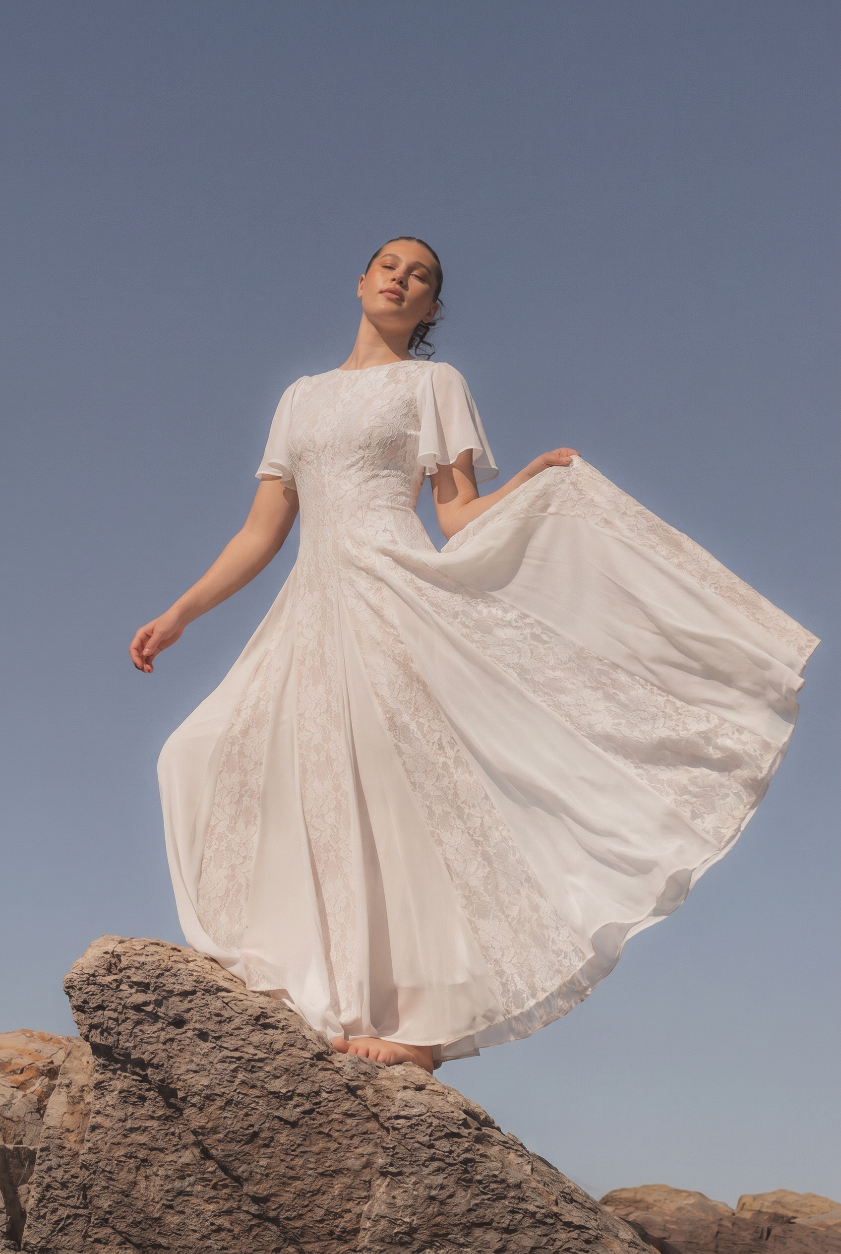 Ylva Maxi Dress Flutter Sleeve White