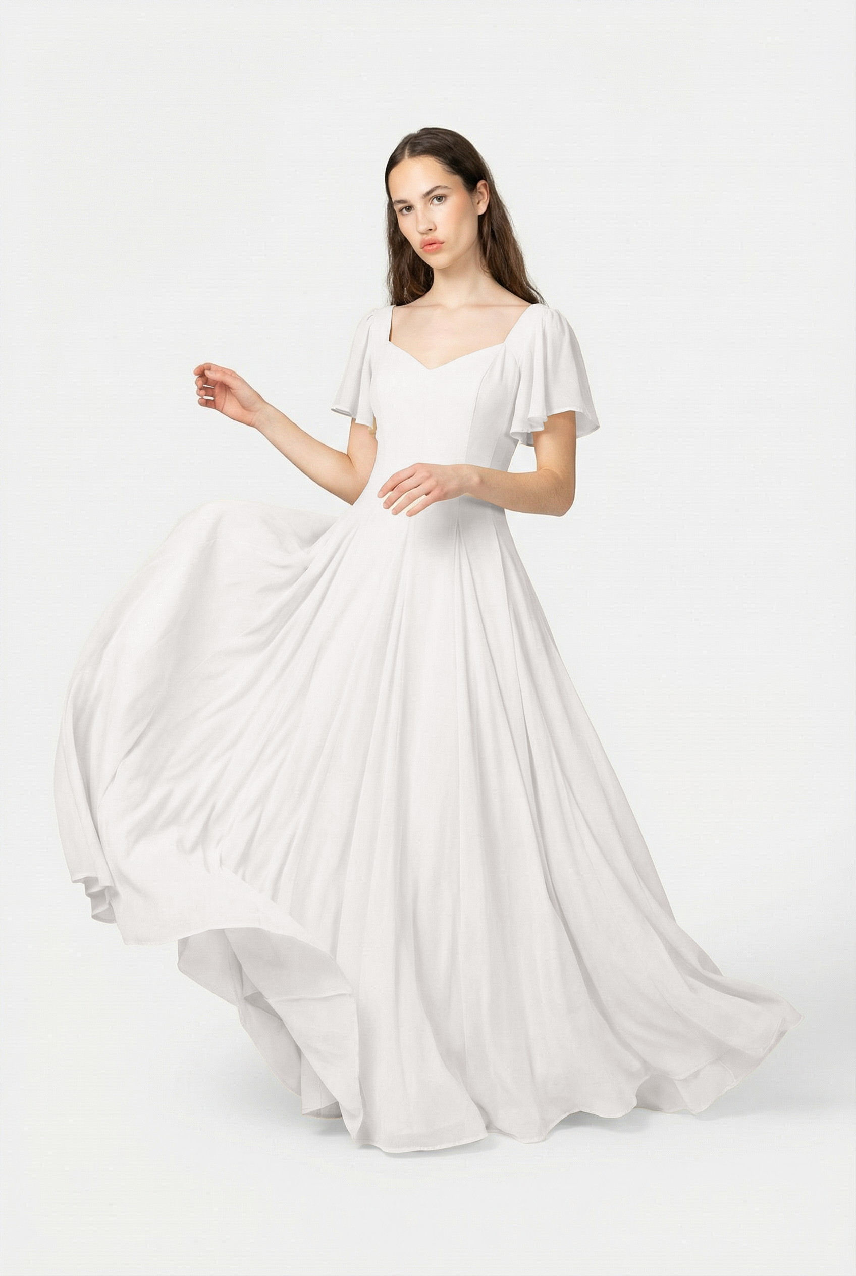 Alette Maxi Dress Flutter Sleeves – White Bridal & Wedding Dress