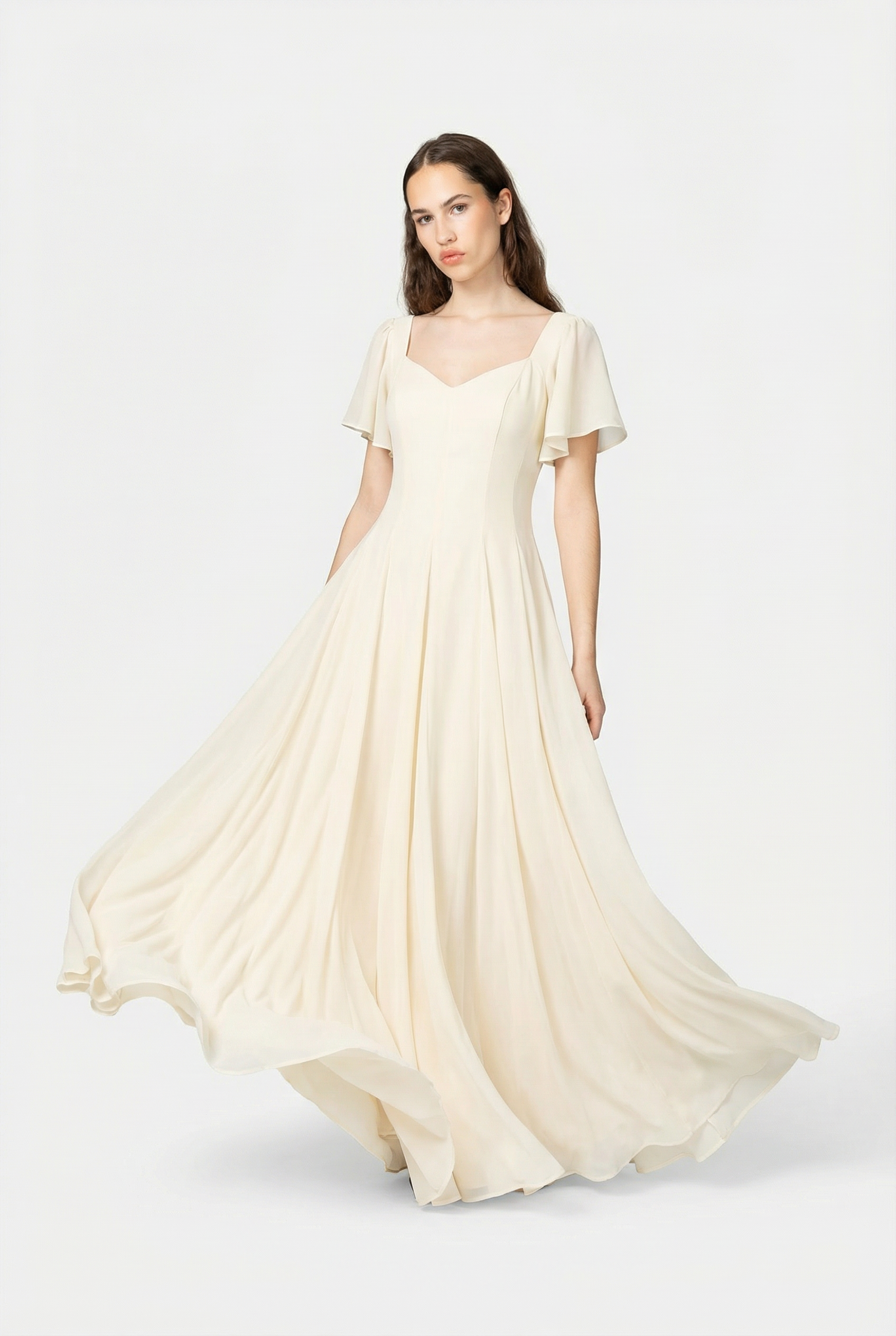 Alette Maxi Dress Flutter Sleeves Ivory Bridal & Wedding Dress Alette Maxi Dress Flutter Sleeves Ivory Bridal & Wedding Dress