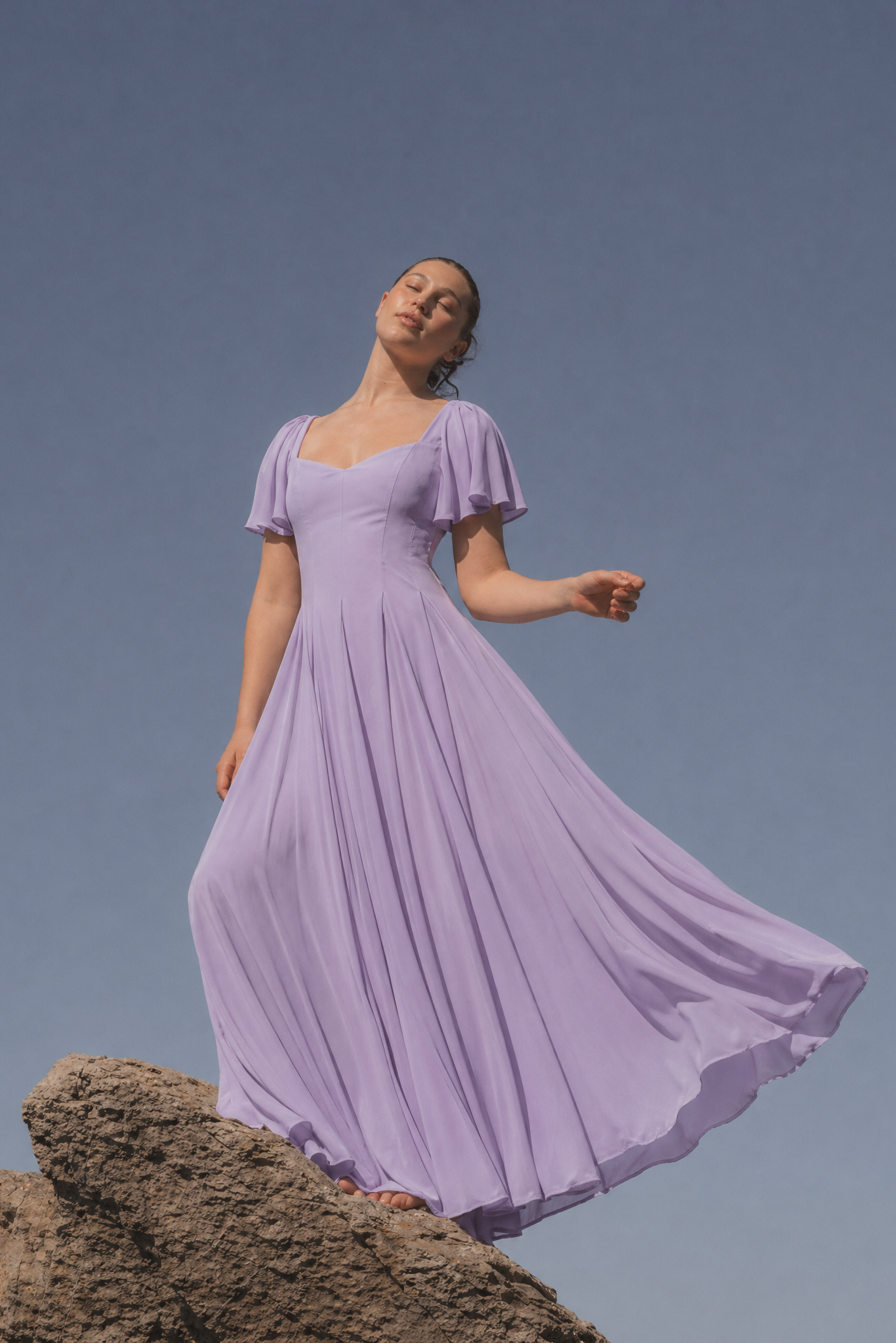 Alette Maxi Flutter Sleeve Dress – Lavender Bridesmaid & Wedding Dress