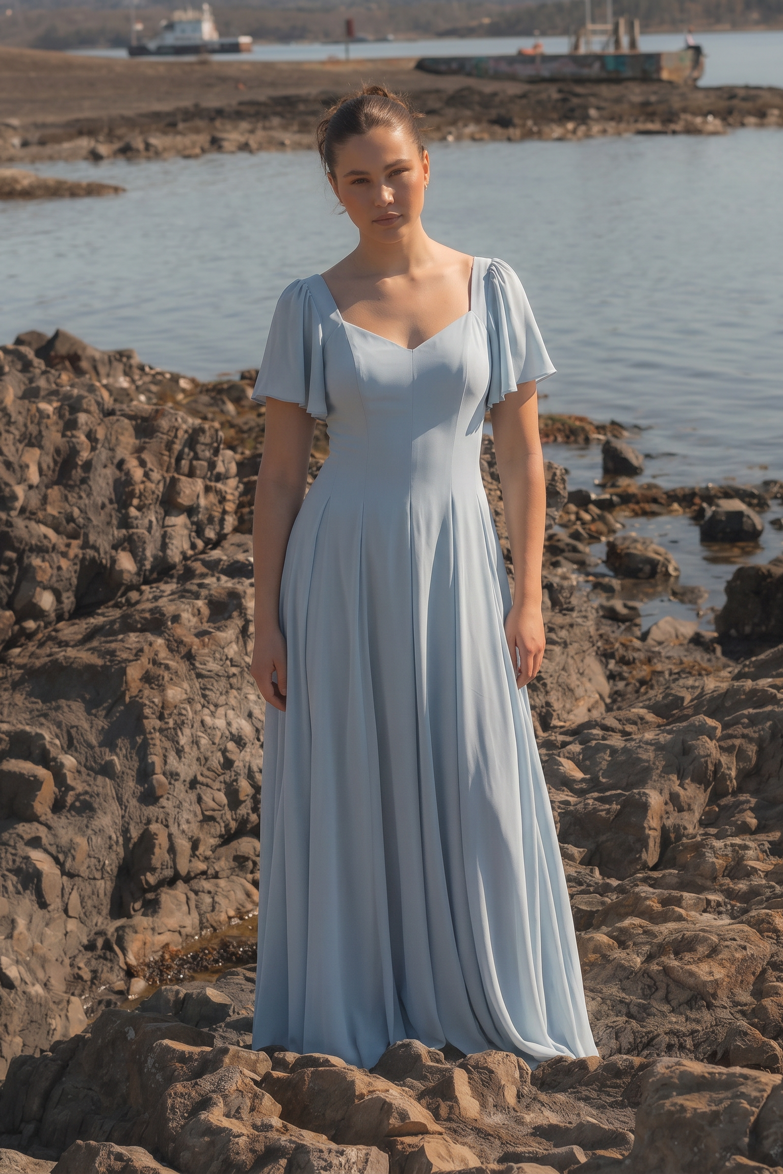 Alette Maxi Dress Flutter Sleeves Powder Blue Bridesmaid & Wedding G Alette Maxi Dress Flutter Sleeves Powder Blue Bridesmaid & Wedding G