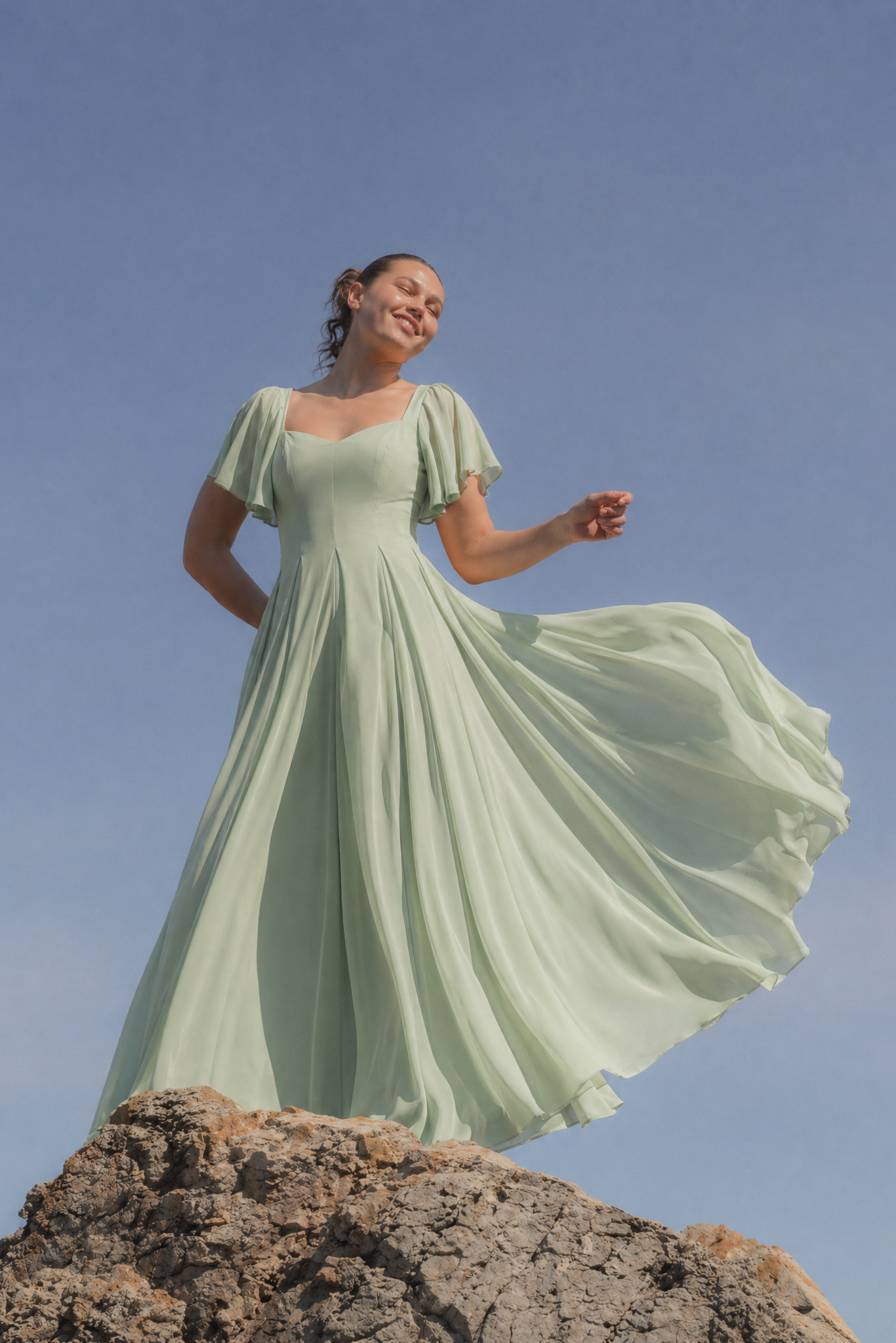 Alette Maxi Dress Flutter Sleeves – Light Sage Bridesmaid & Wedding Gu