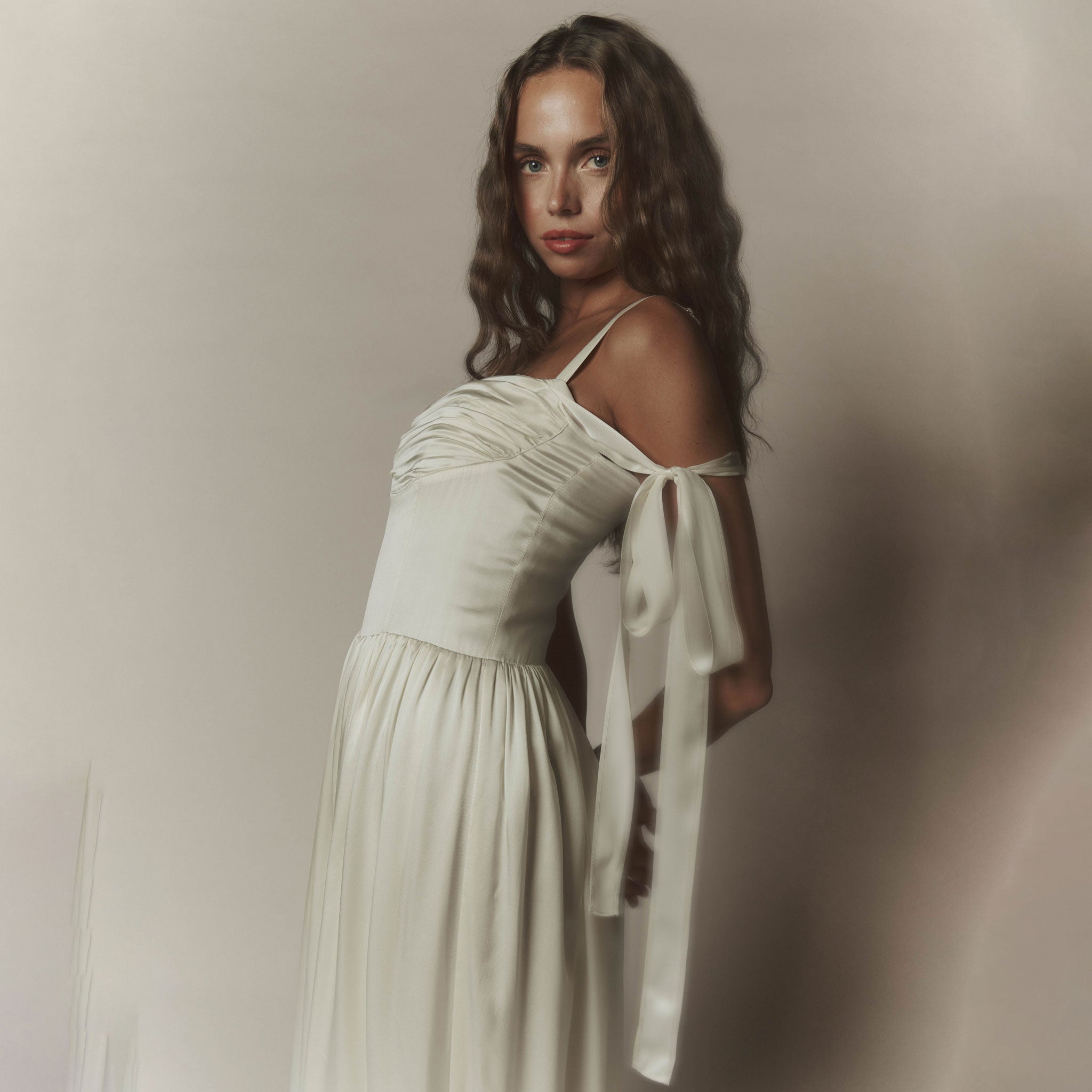 Elsa Maxi Dress Ivory Silk with Train