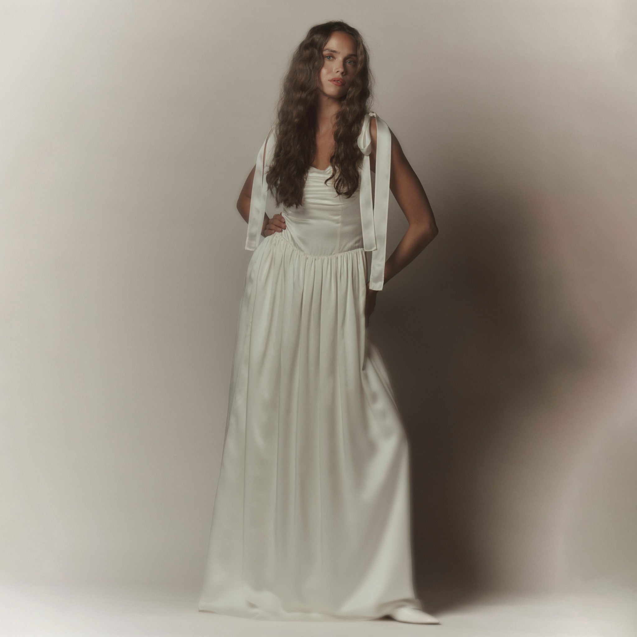 Elsa Maxi Dress Ivory Silk with Train
