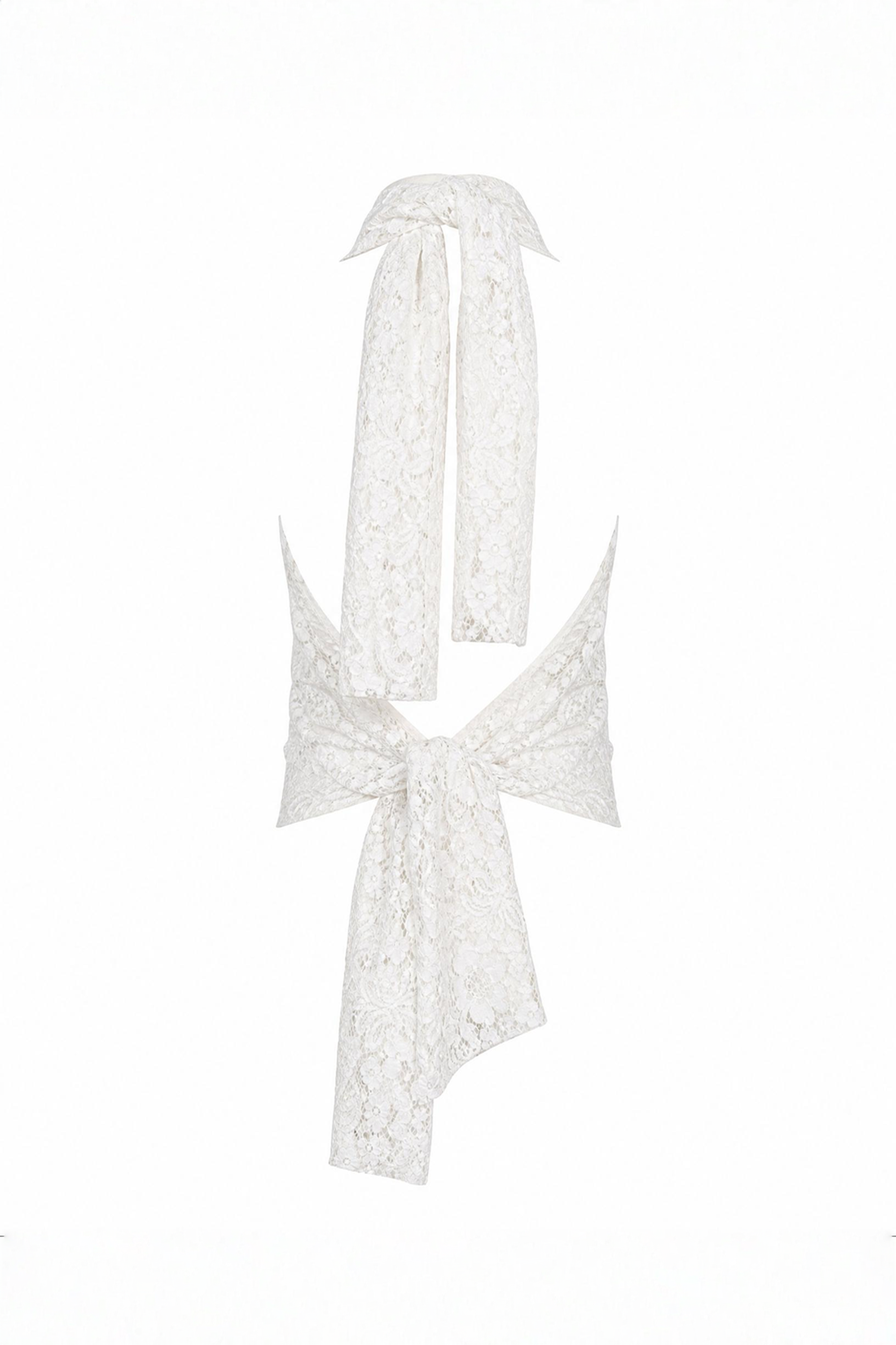 Helena High-Neck Lace Halter Top White