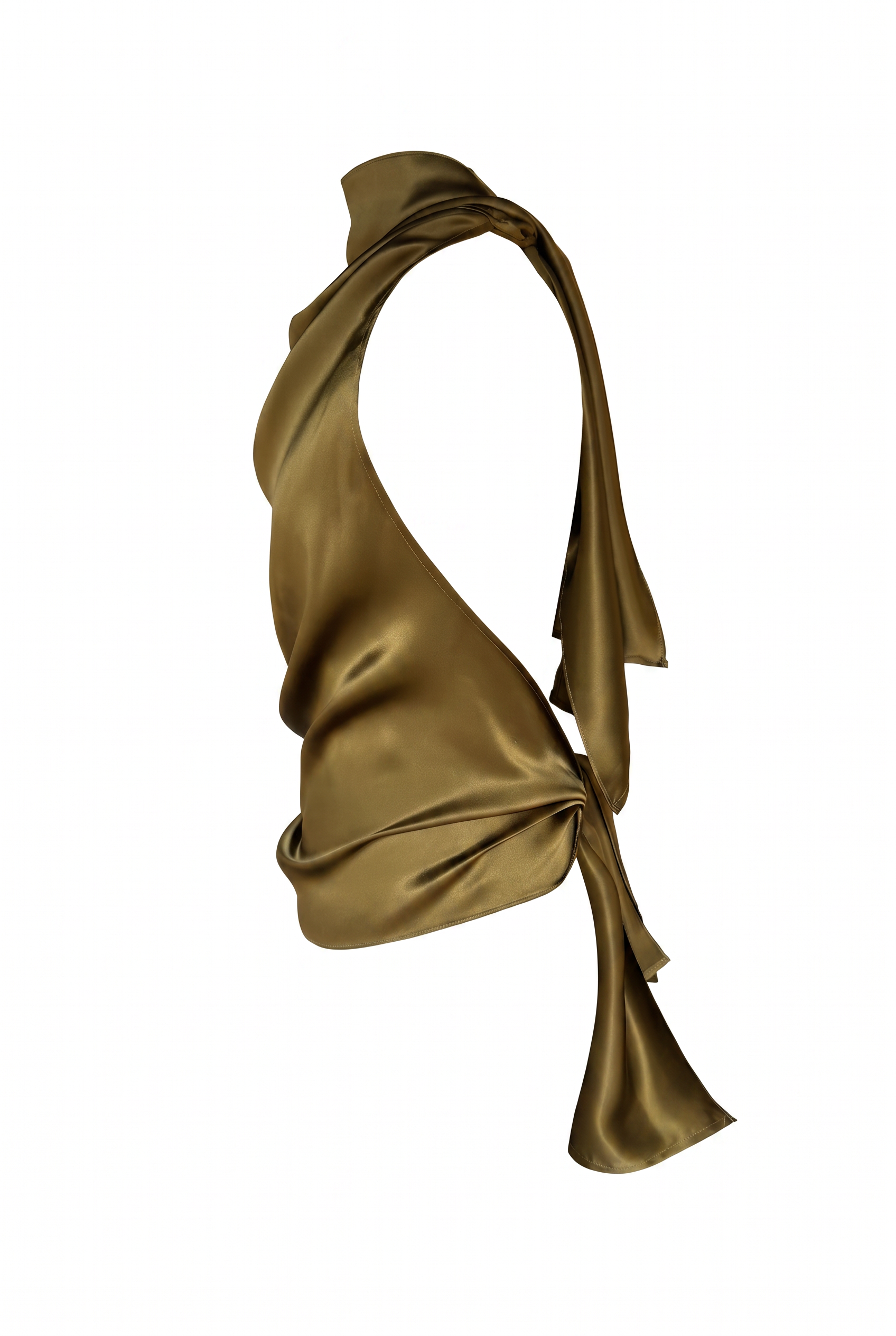 Helena High-Neck Silk Halter Top Olive