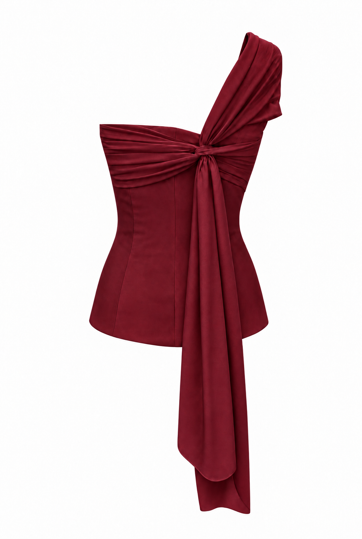 Marte One Shoulder Draped Satin Corset Top Burgundy