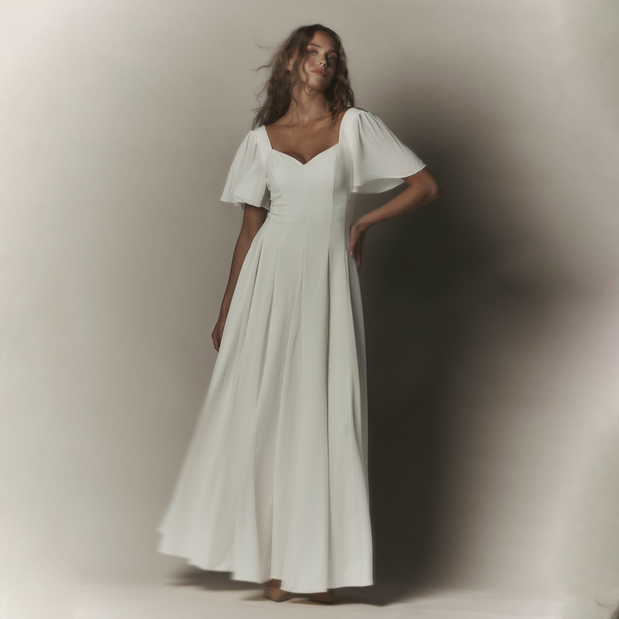 Alette Maxi Dress Flutter Sleeves White