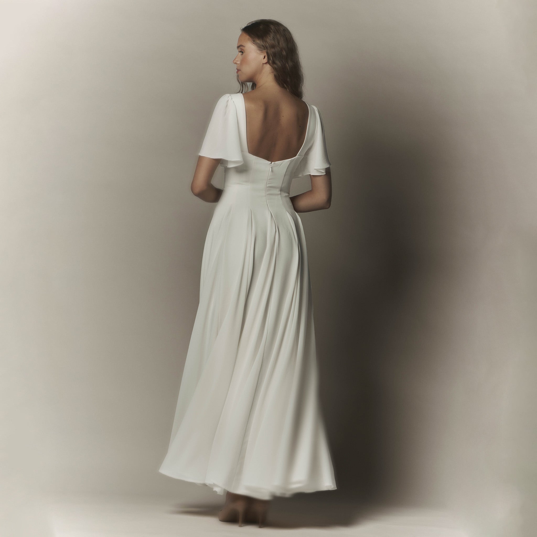 Alette Maxi Dress Flutter Sleeves White