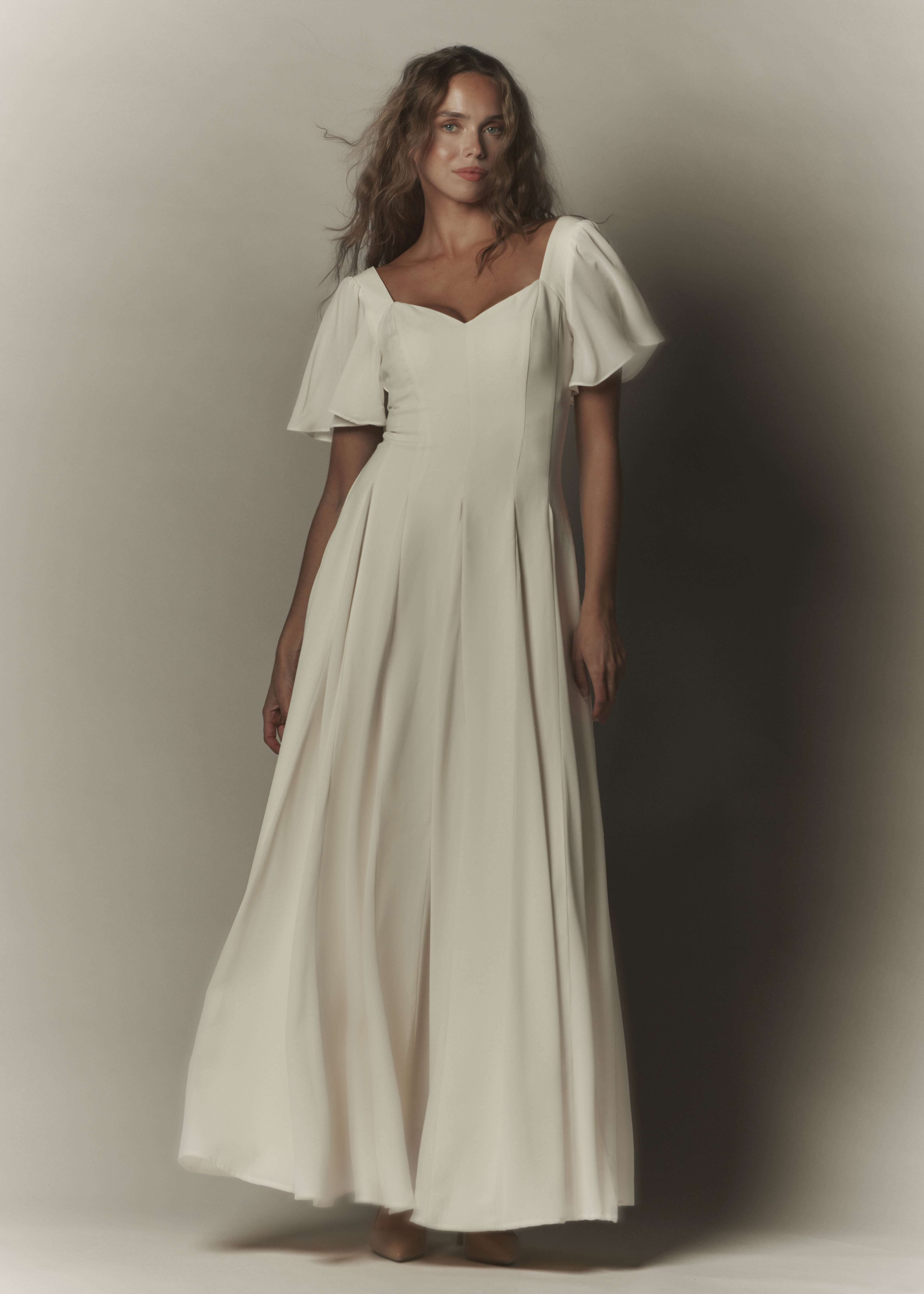 Alette Maxi Dress Flutter Sleeves Ivory