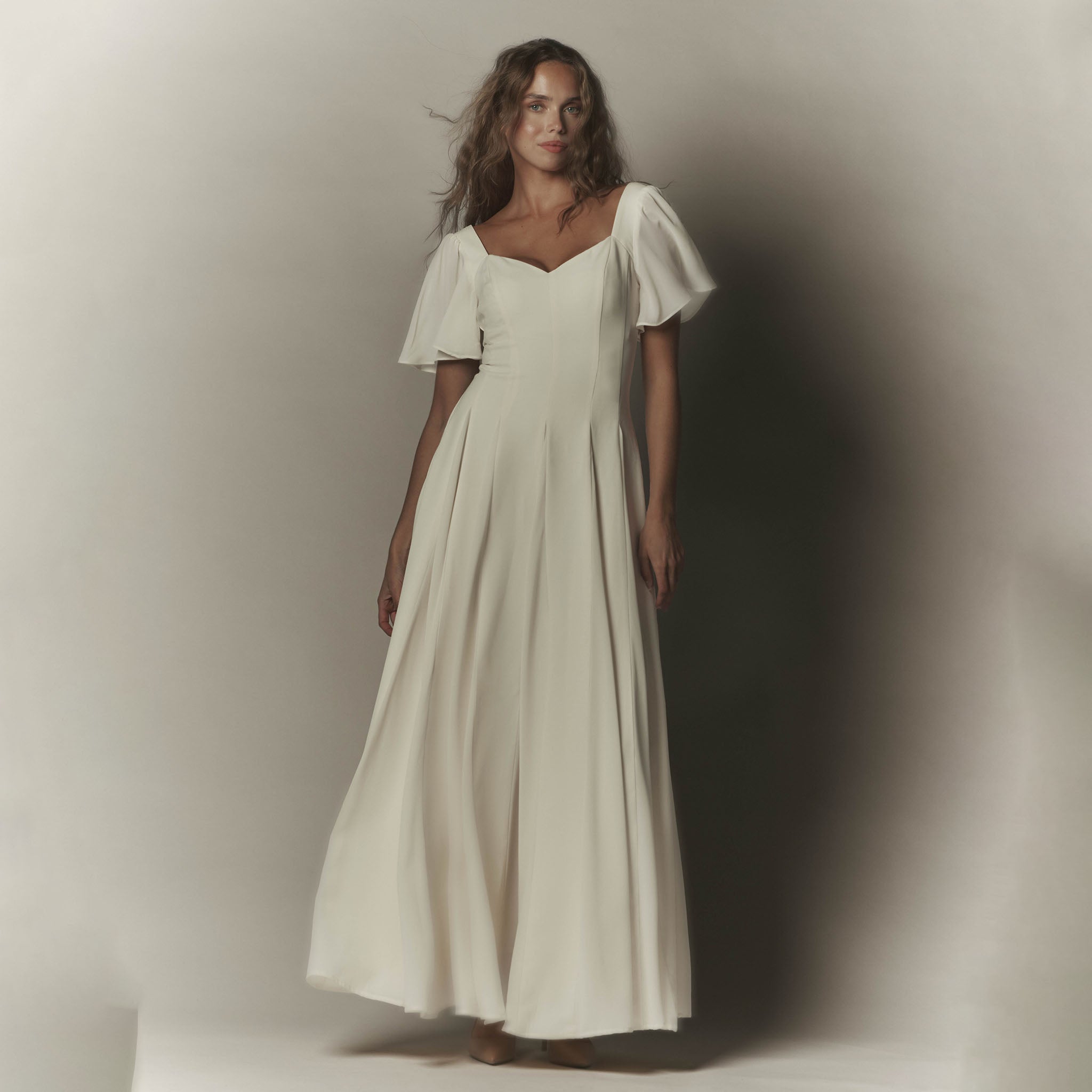 Alette Maxi Dress Flutter Sleeves Ivory