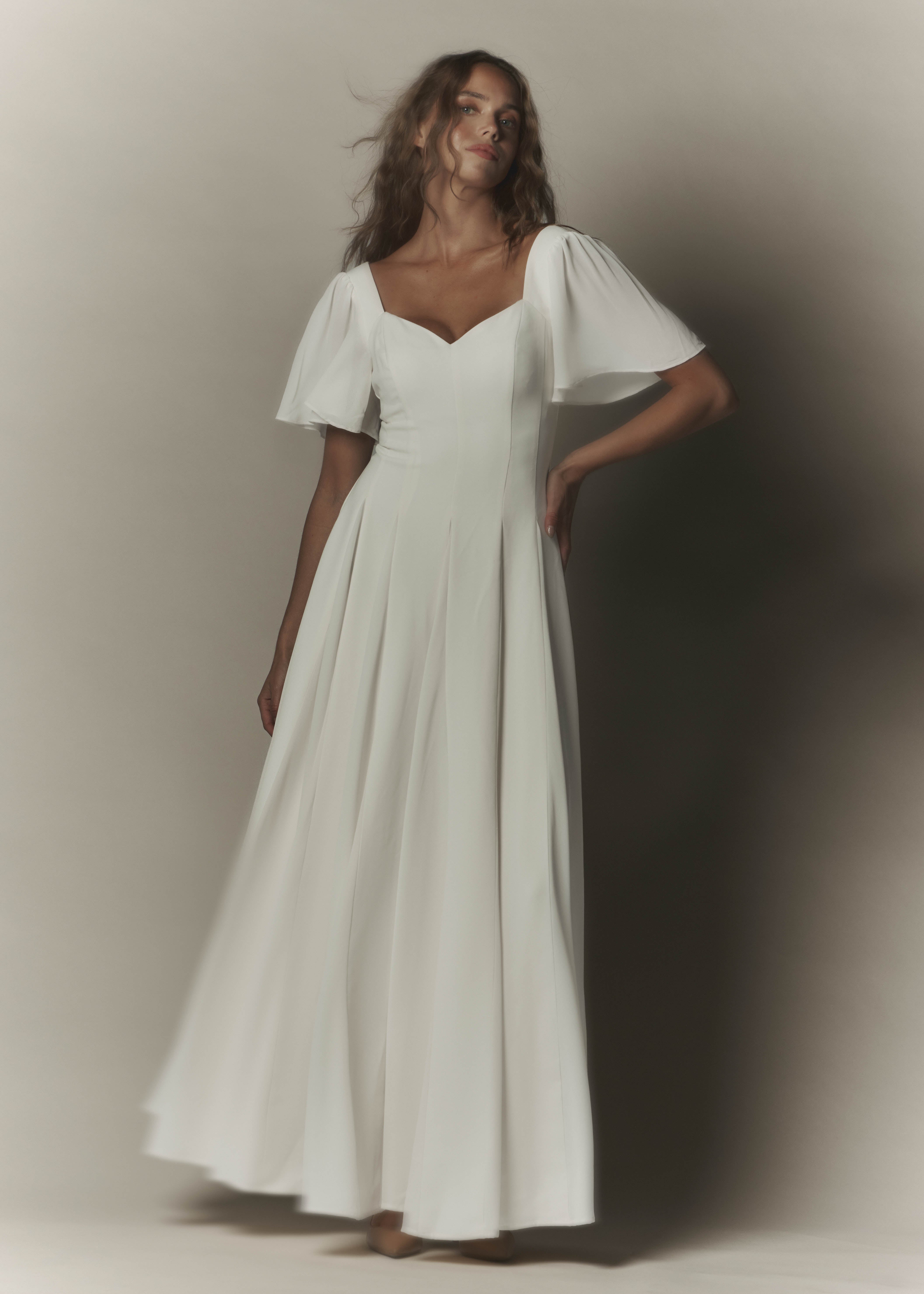 Alette Maxi Dress Flutter Sleeves White