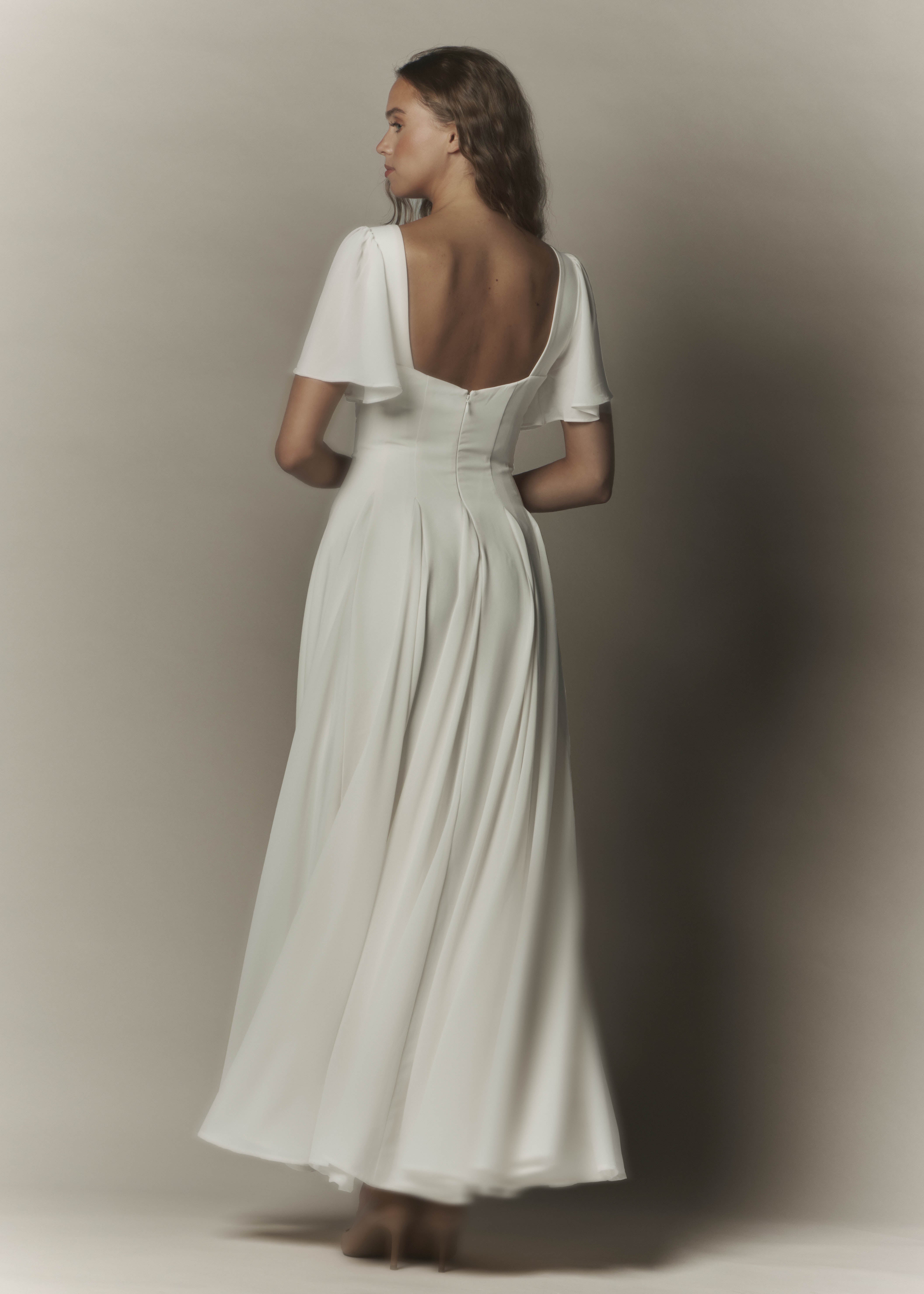 Alette Maxi Dress Flutter Sleeves White