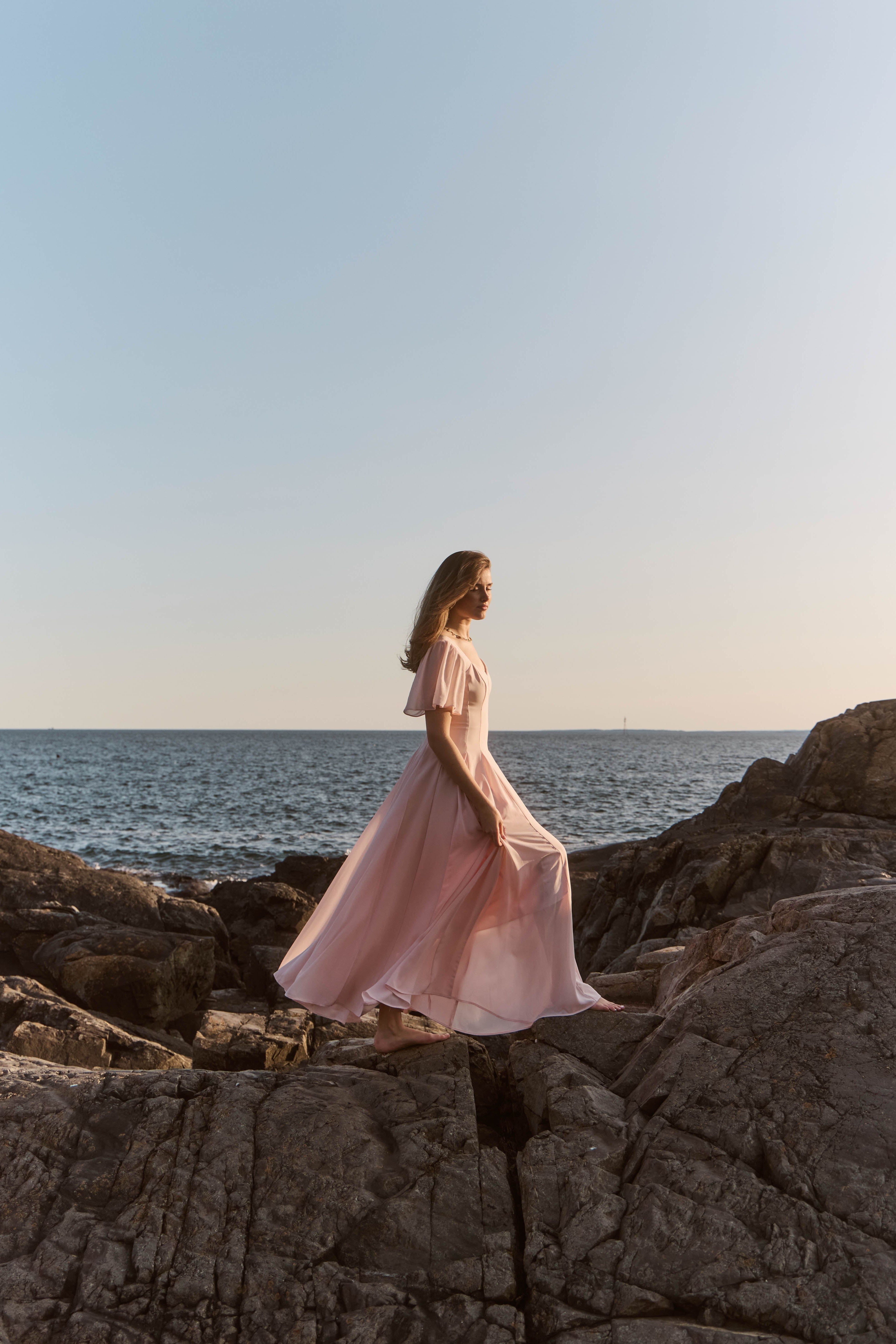 Alette Maxi Dress Flutter Sleeves Blush