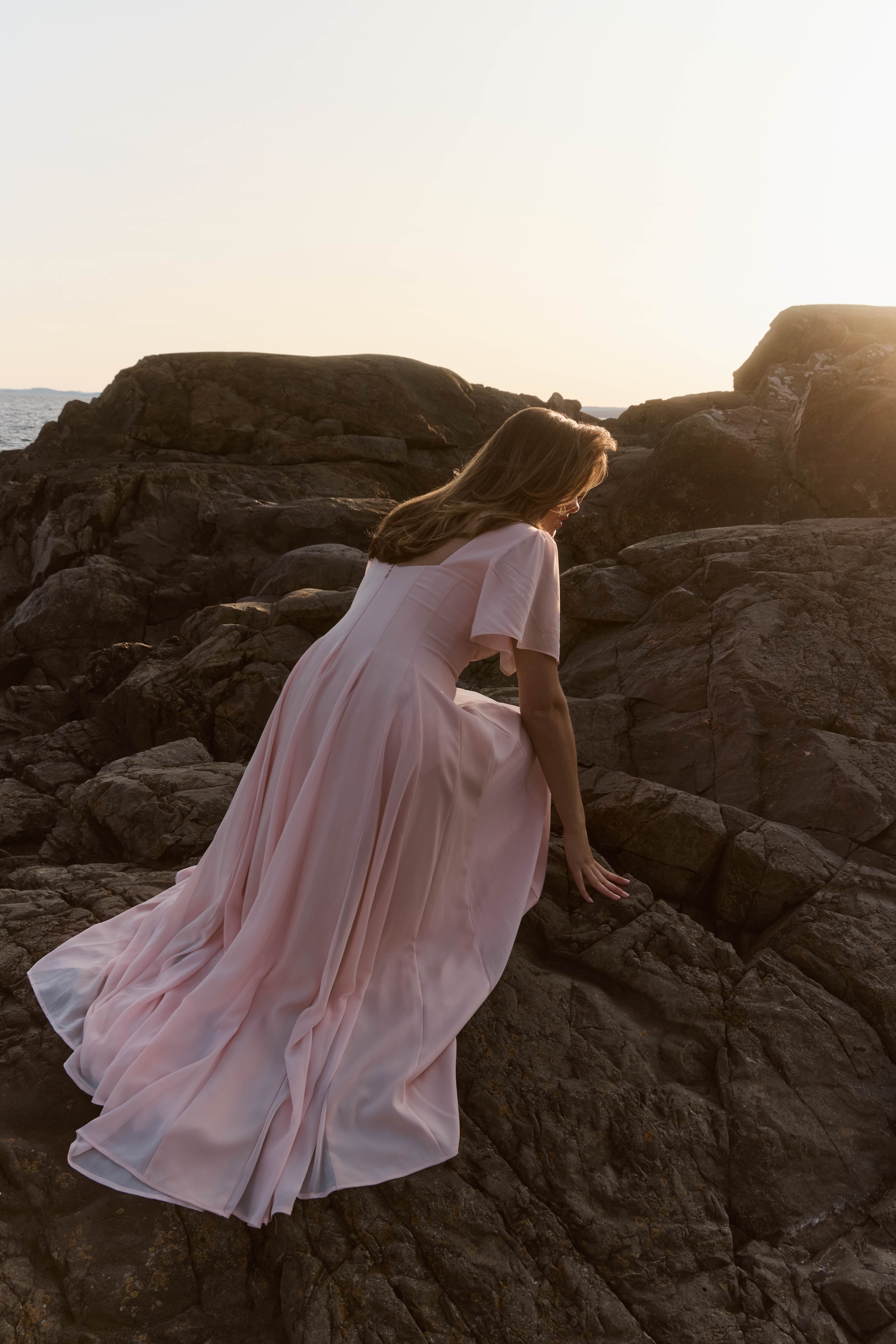 Alette Maxi Dress Flutter Sleeves Blush