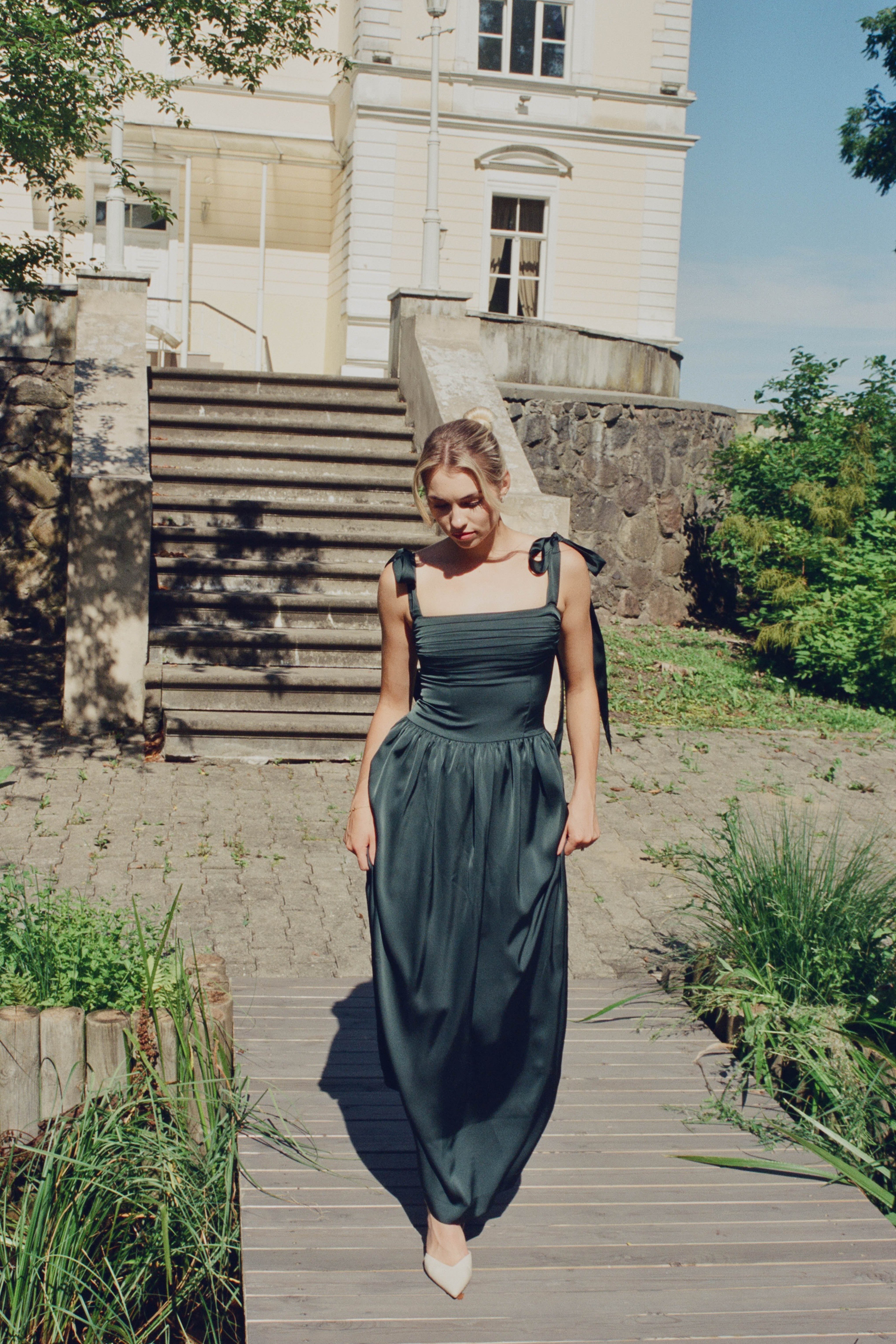 Elsa Maxi Dress Emerald Green Satin