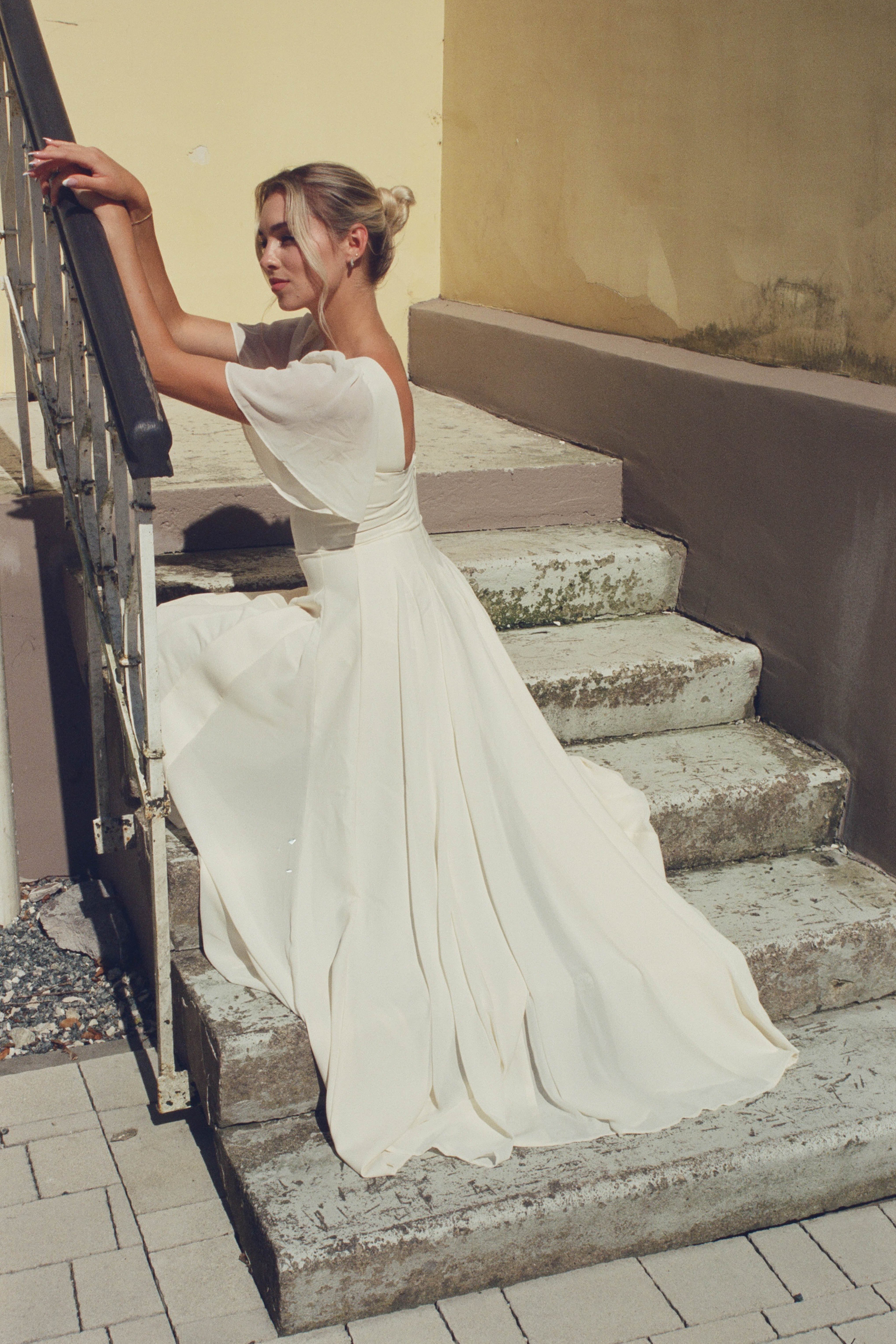 Alette Maxi Dress Flutter Sleeves Ivory