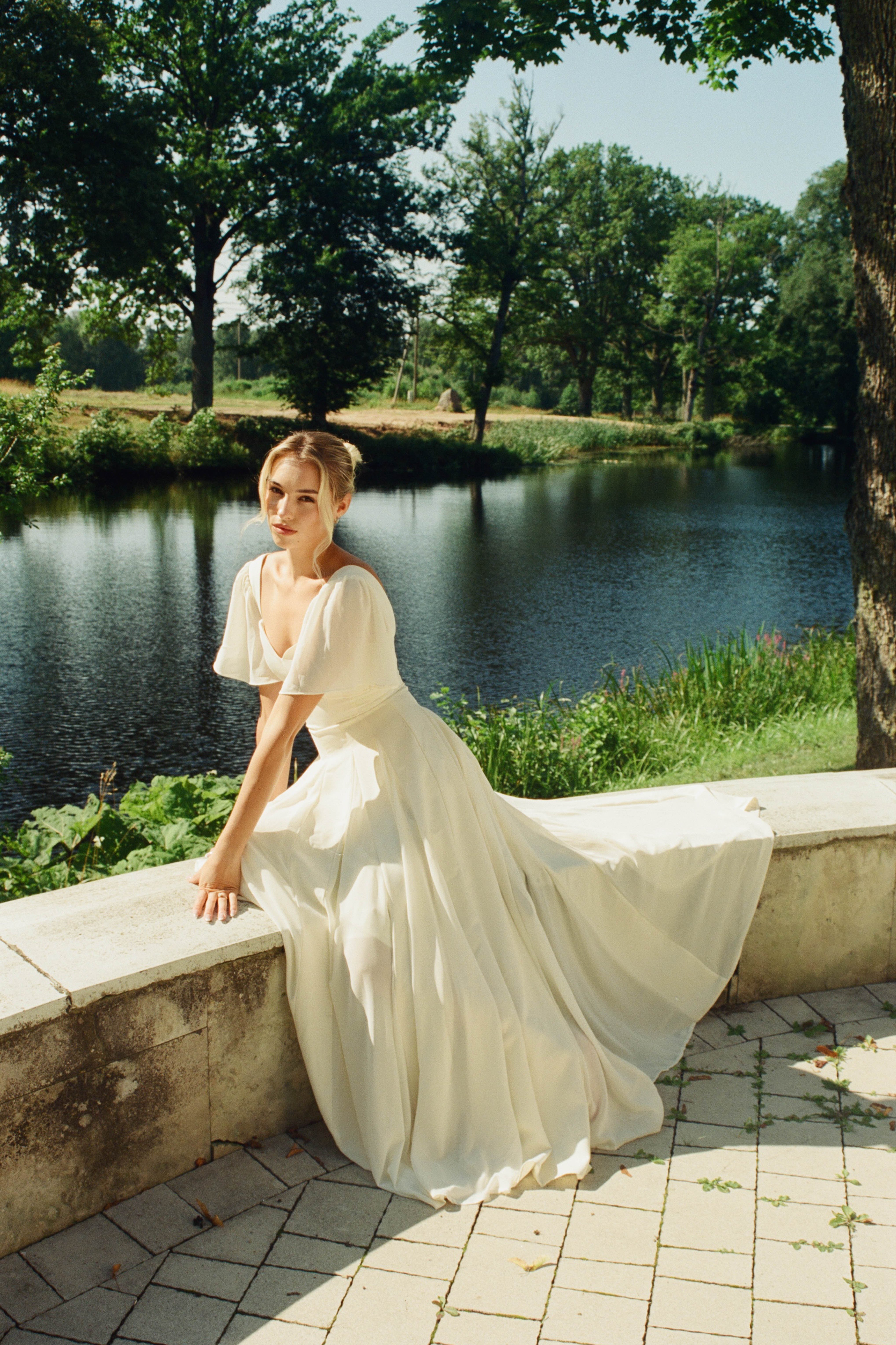 Alette Maxi Dress Flutter Sleeves Ivory