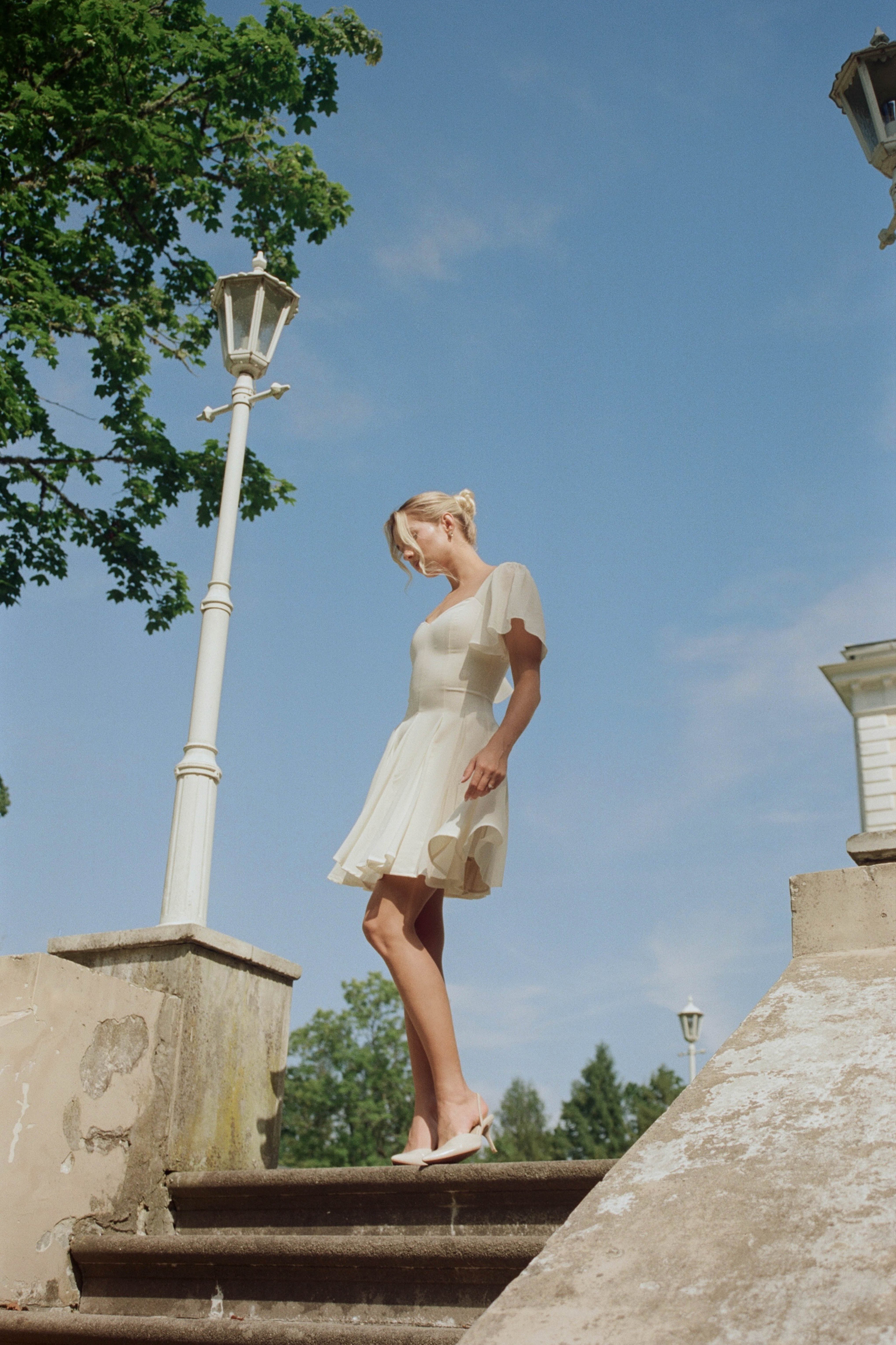 Alette Mini Dress Flutter Sleeves Ivory