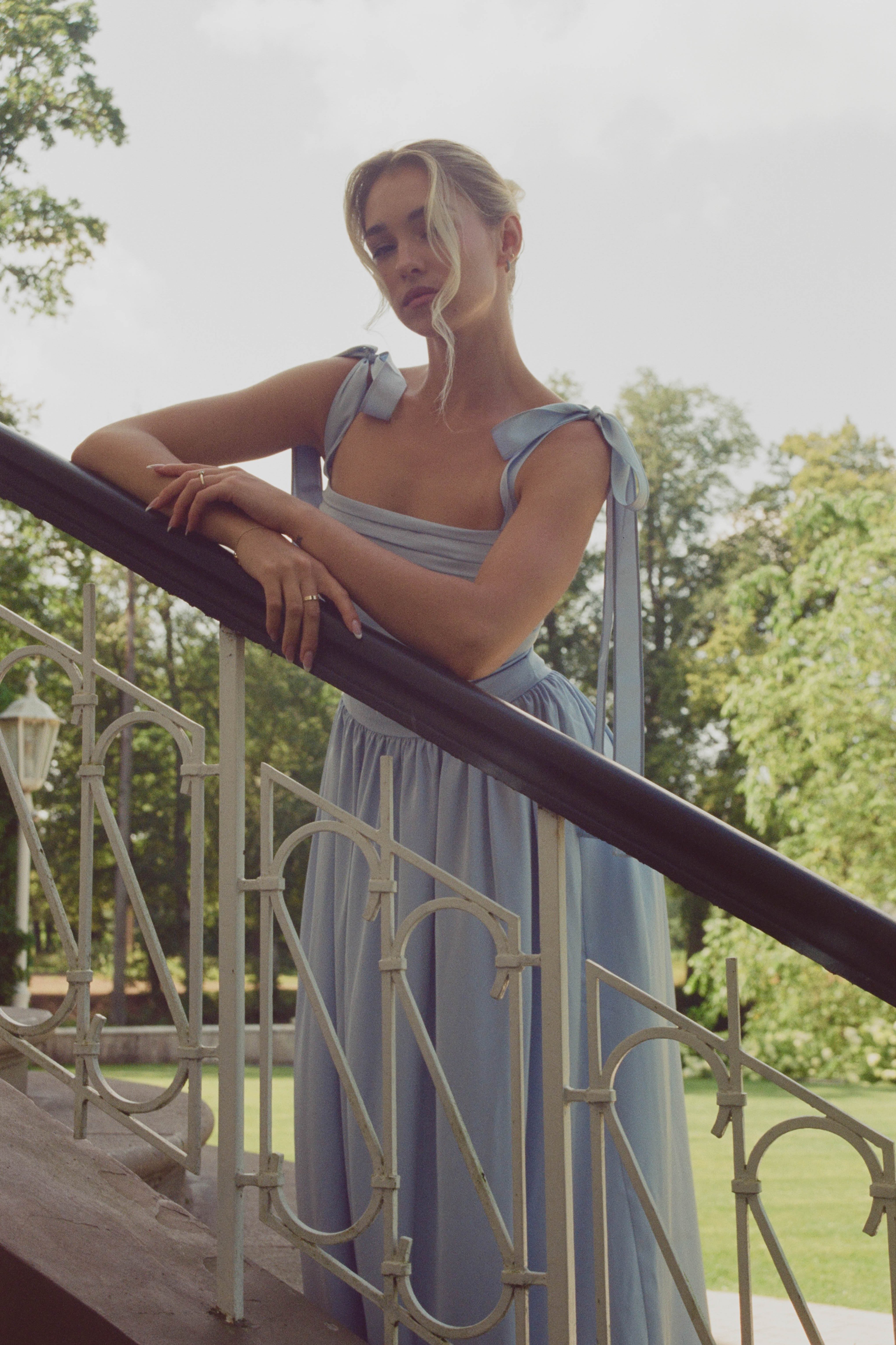 Elsa Maxi Dress Baby Blue Satin