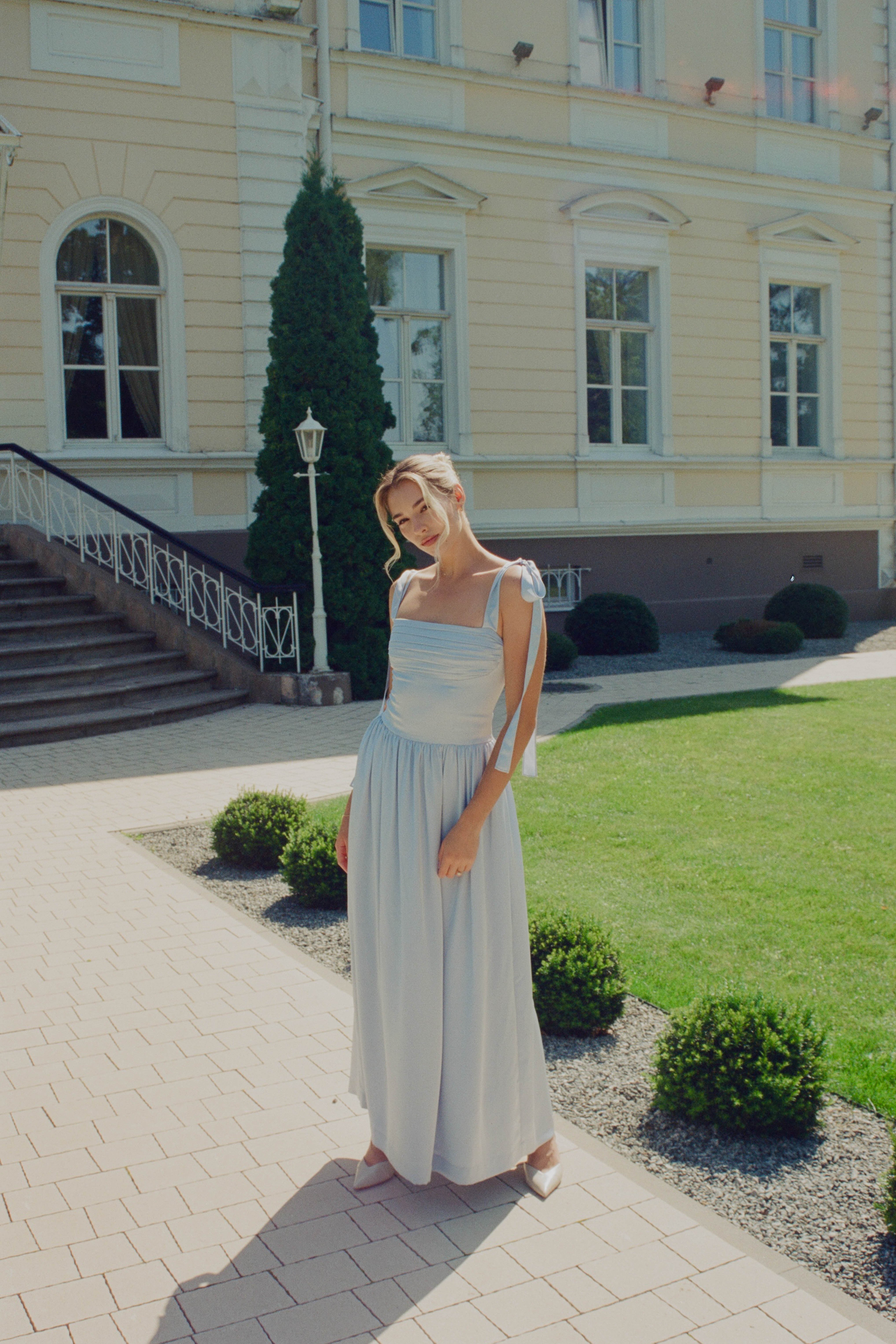 Elsa Maxi Dress Baby Blue Satin