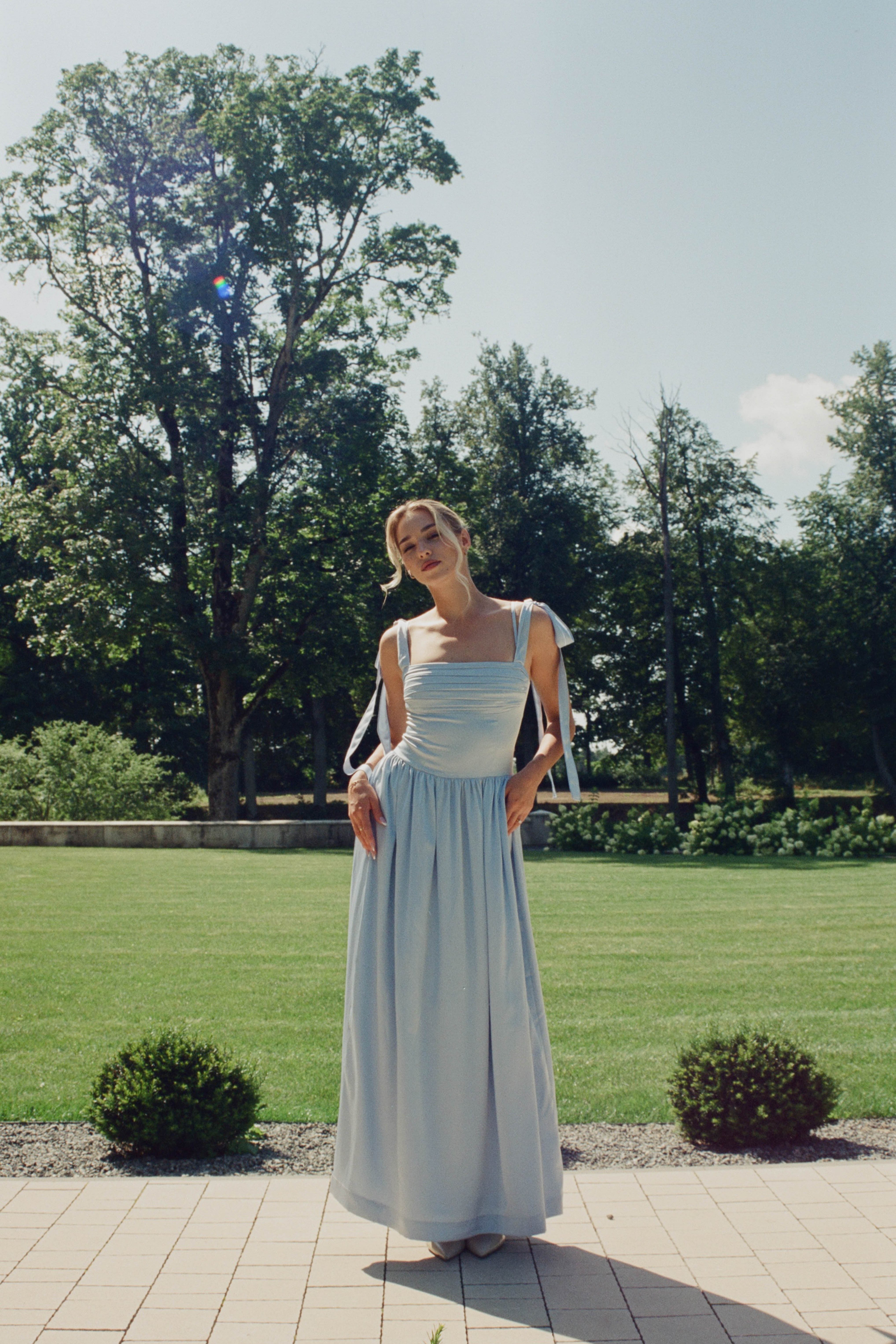 Elsa Maxi Dress Baby Blue Satin