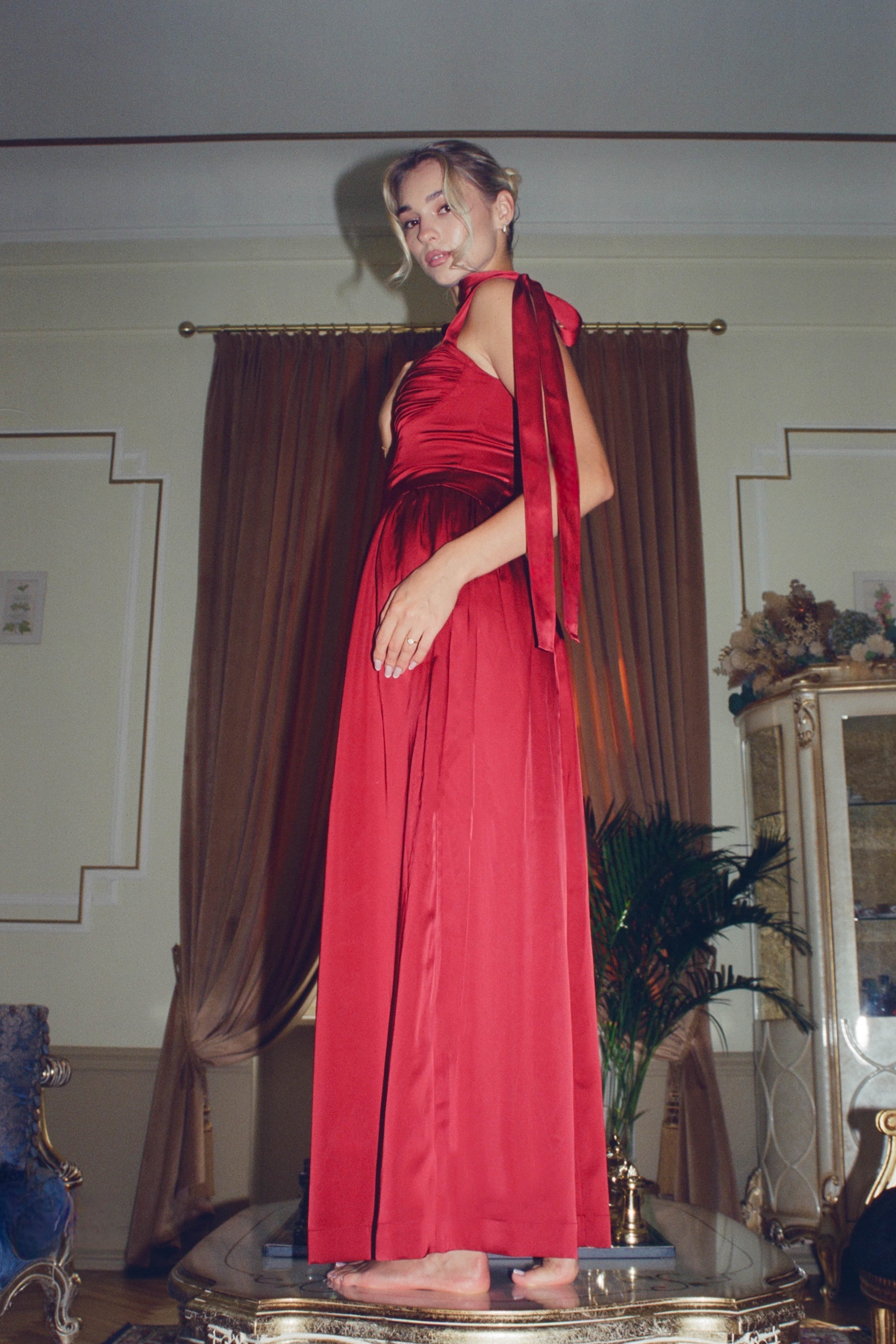 Elsa Maxi Dress Burgundy Satin
