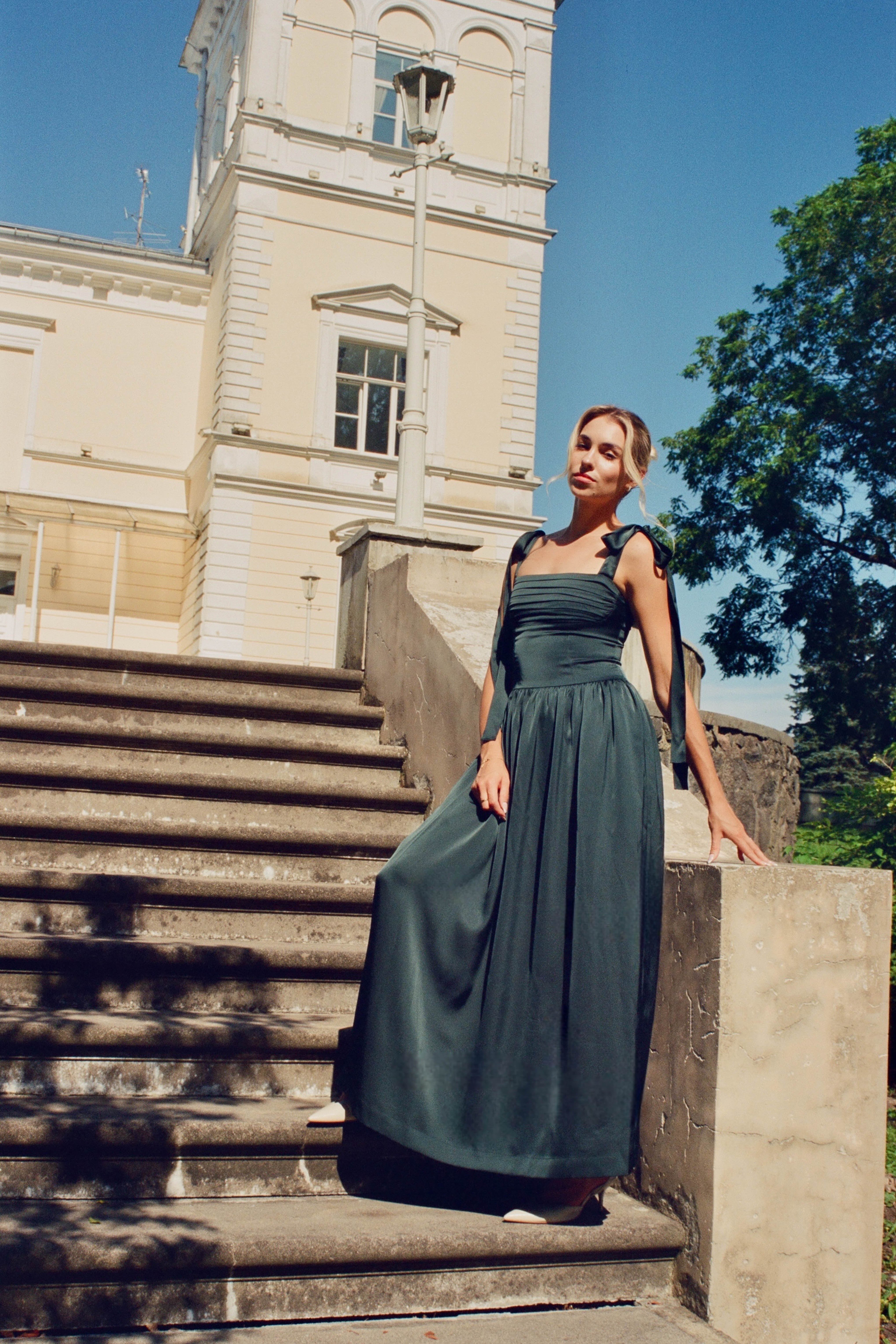 Elsa Maxi Dress Emerald Green Satin