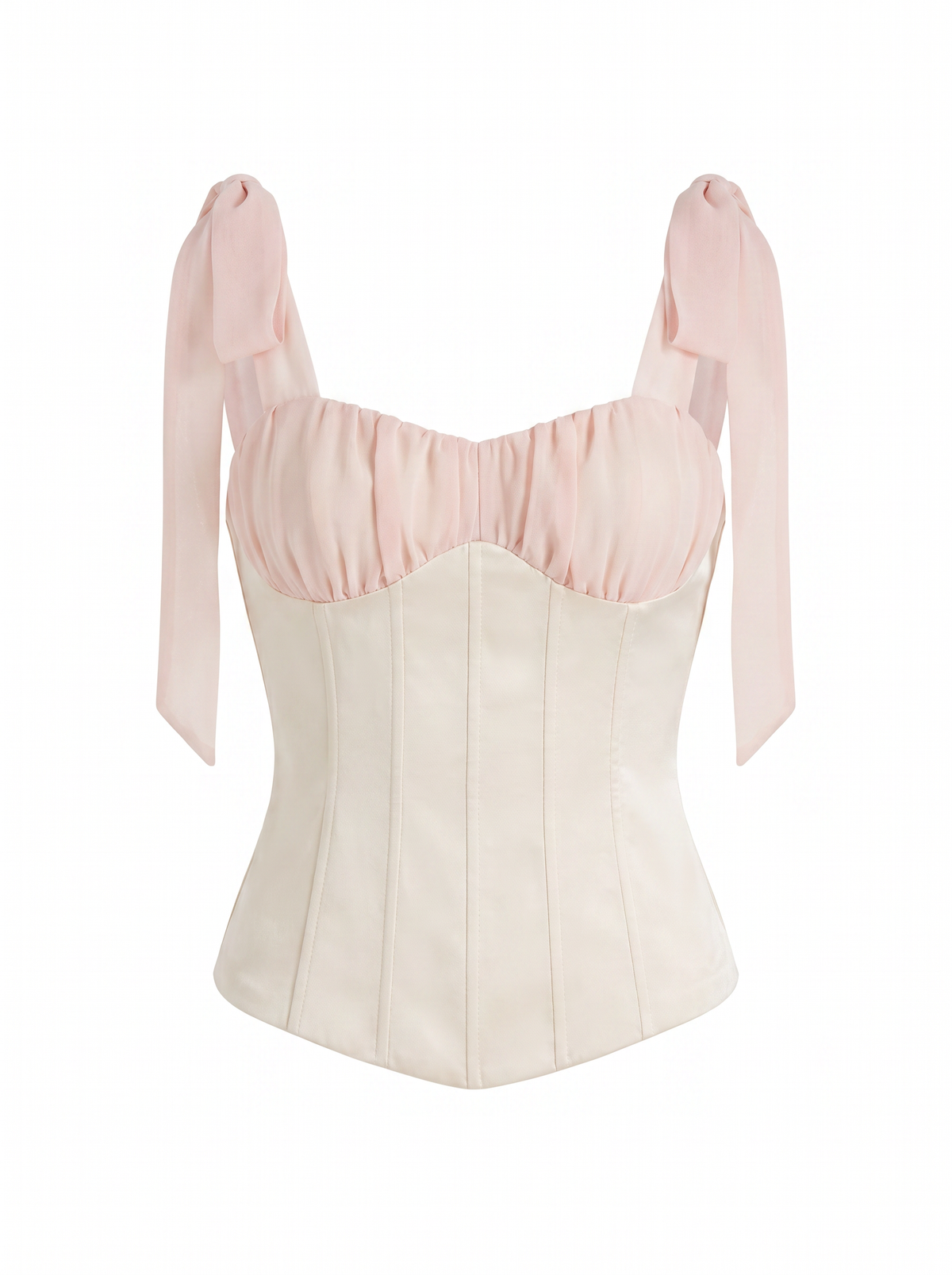 Nora Lace-Up Corset Top Ivory & Pink