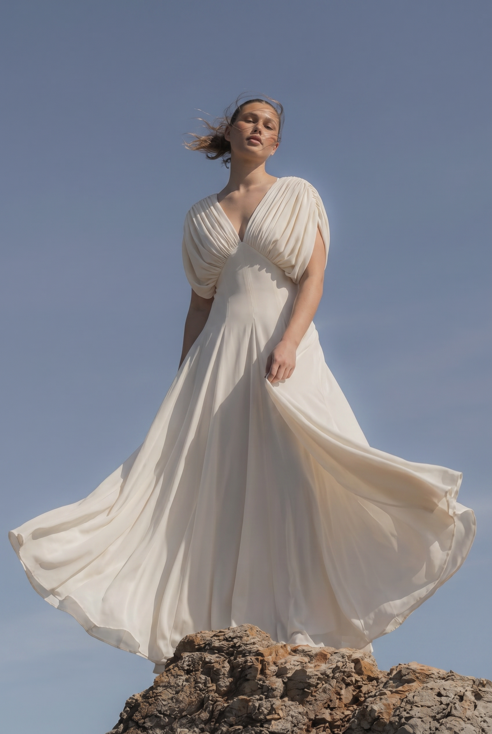 Alette Maxi Dress Draped Neckline Ivory