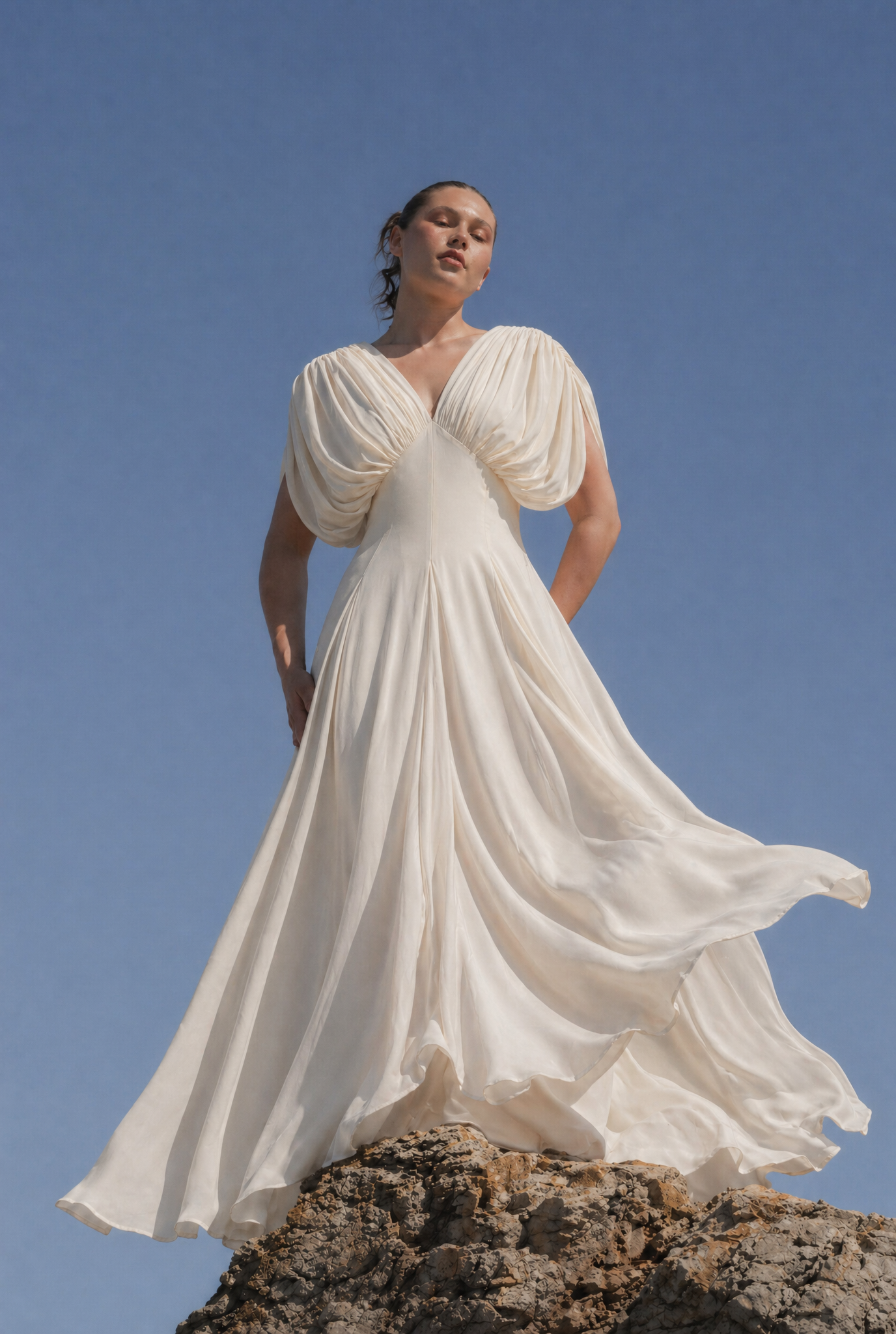 Alette Maxi Dress Draped Neckline Ivory