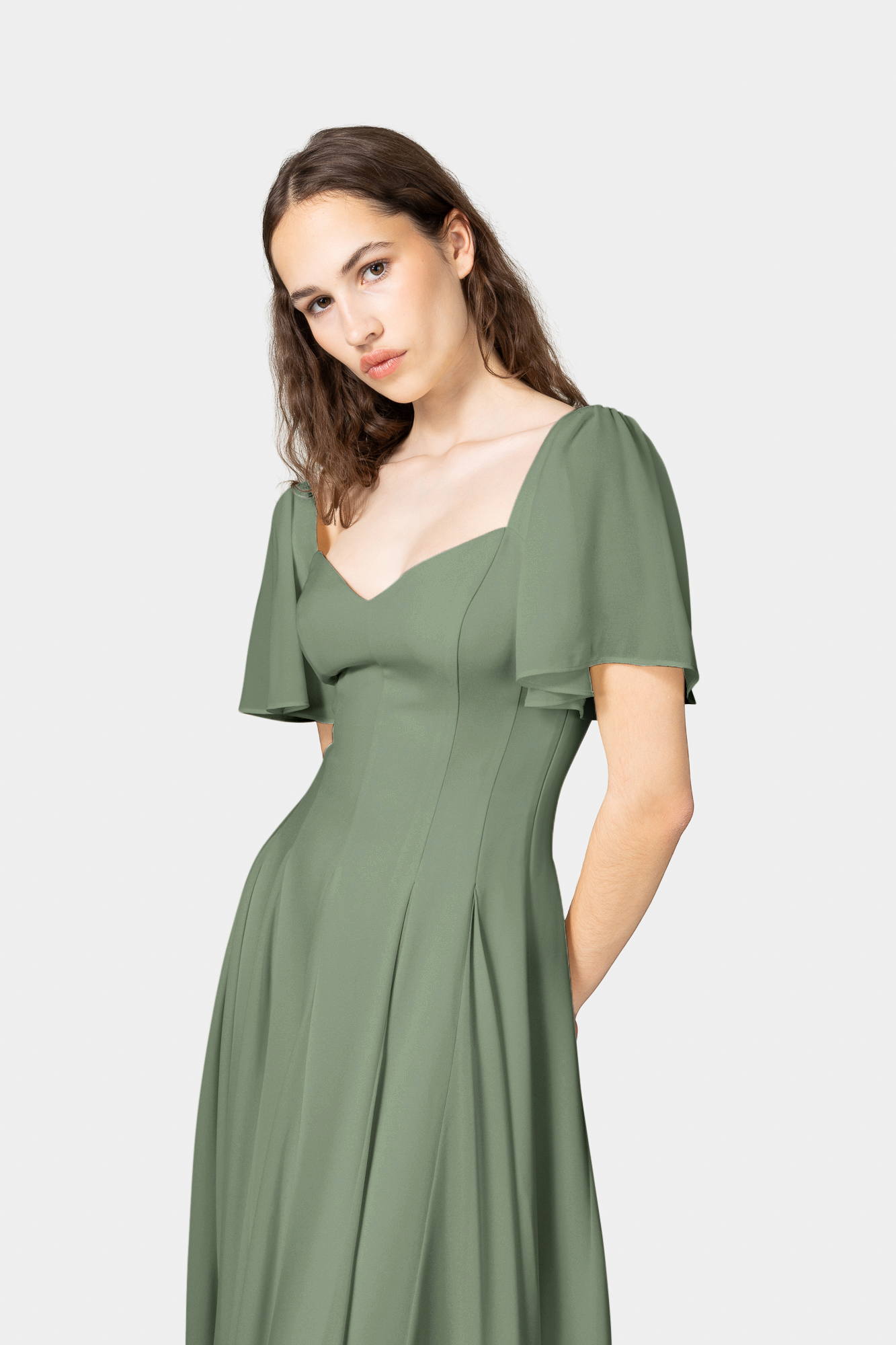Alette Maxi Dress Flutter Sleeves Sage