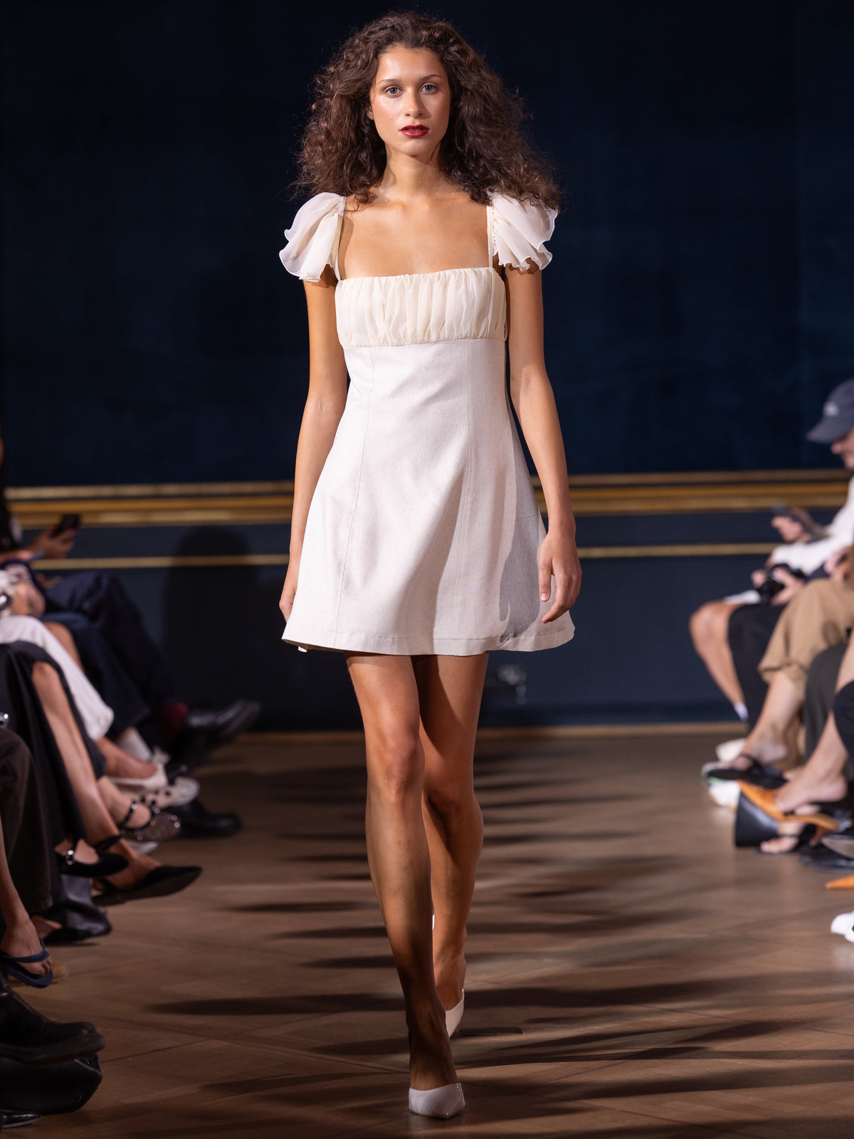Bettina Linen Mini Dress with Chiffon Details Ivory