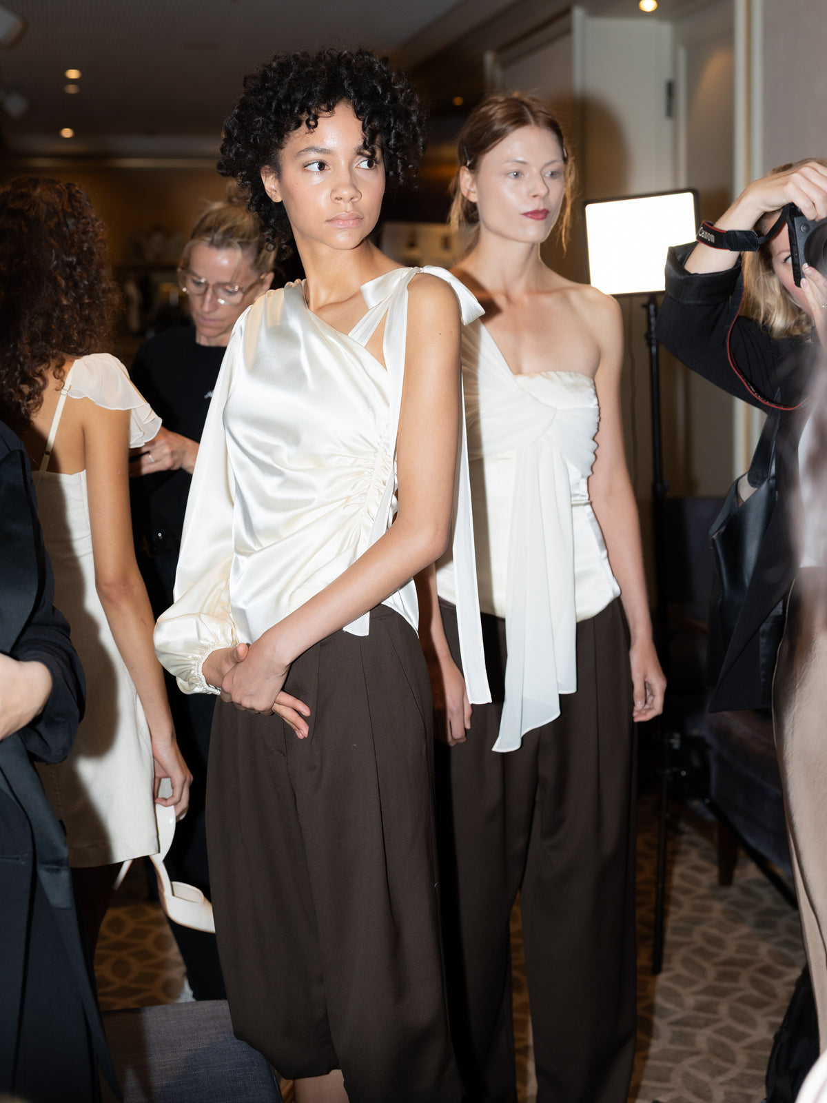 Hilde Asymmetric Draped Satin Top Ivory