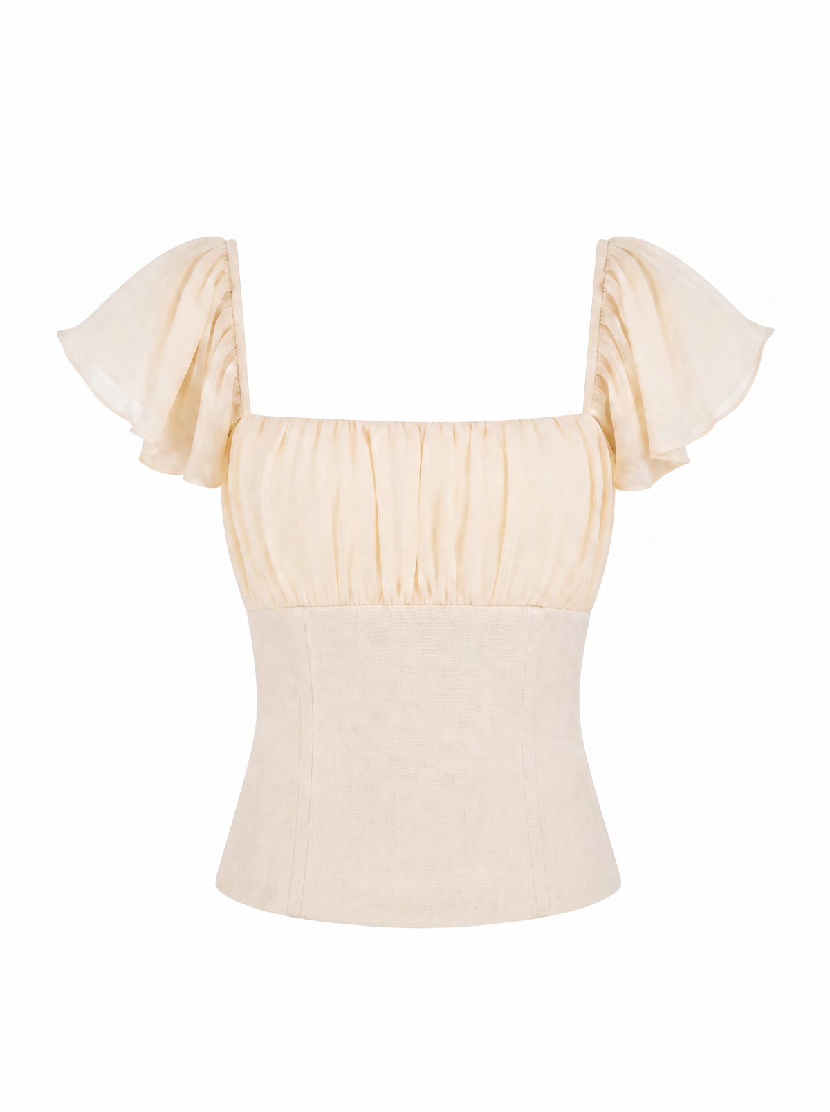 Bettina Linen Bustier Top with Chiffon Details Ivory
