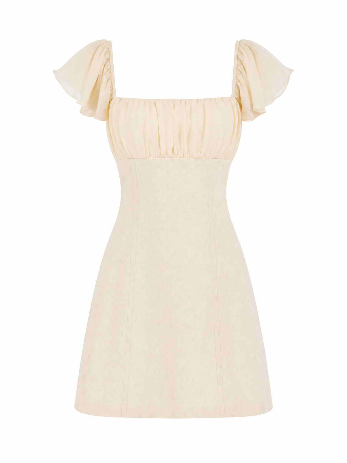 Bettina Linen Mini Dress with Chiffon Details Ivory