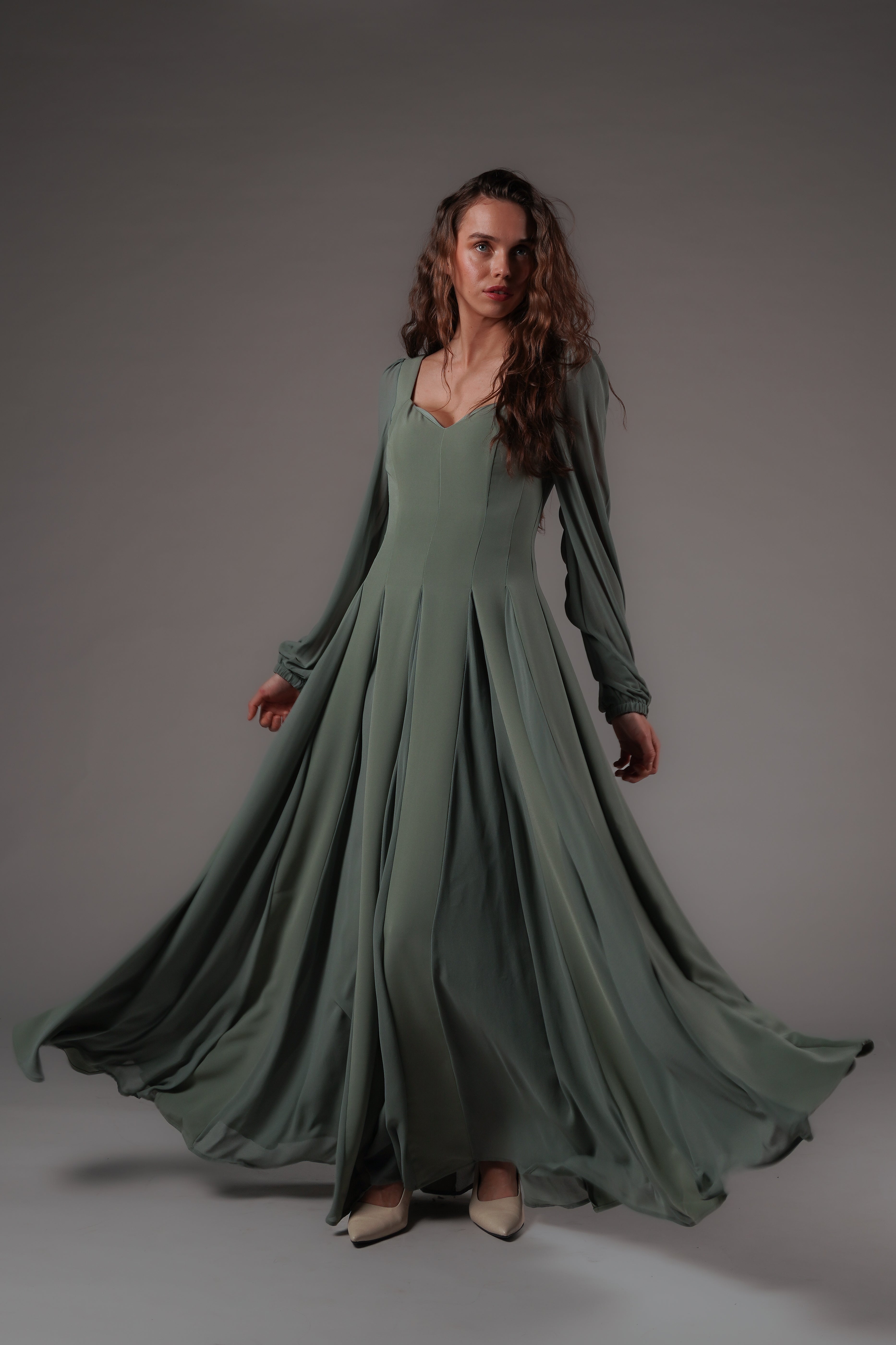 Alette Maxi Dress Long Sleeves Sage