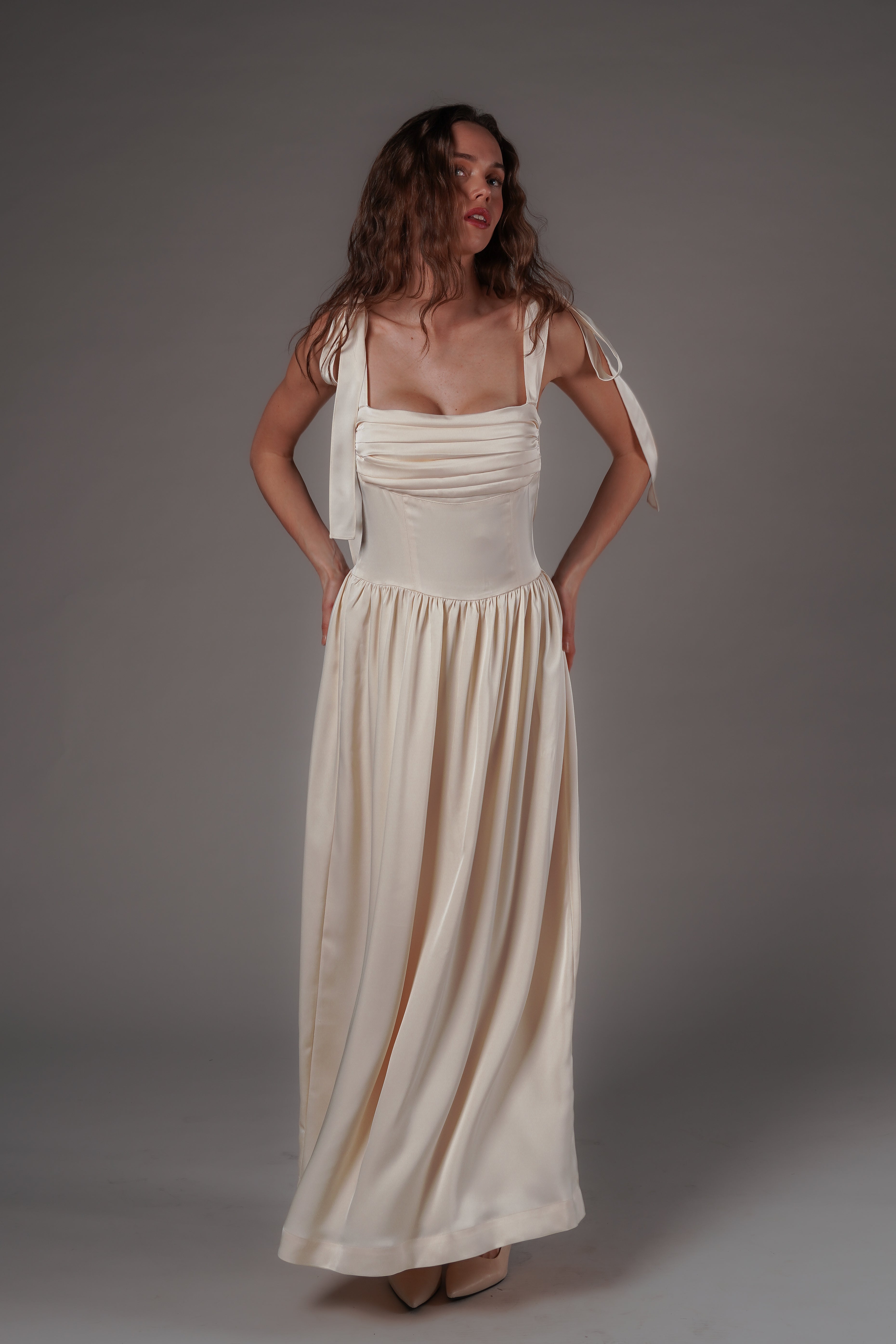 Elsa Maxi Dress Ivory Satin